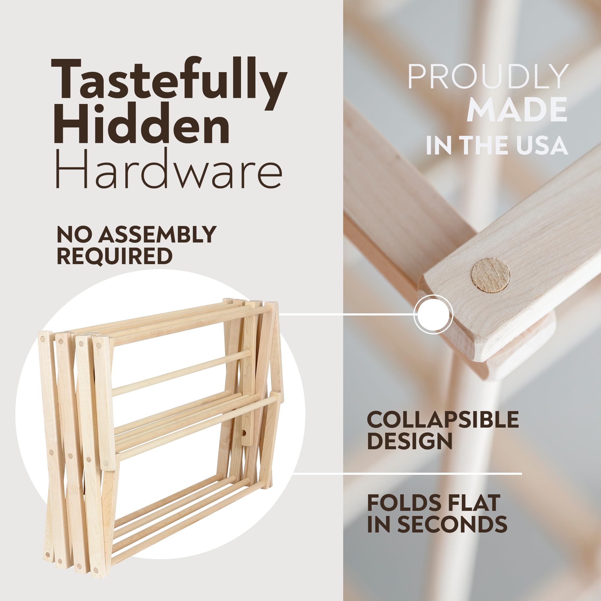 Pennsylvania Woodworks Clothes Drying Rack: Solid Maple Hard Wood Laundry Rack for Baby Clothes  Hand Towels  Delicates & More  Durable Small Folding Drying Rack  Made in USA  No Assembly Needed