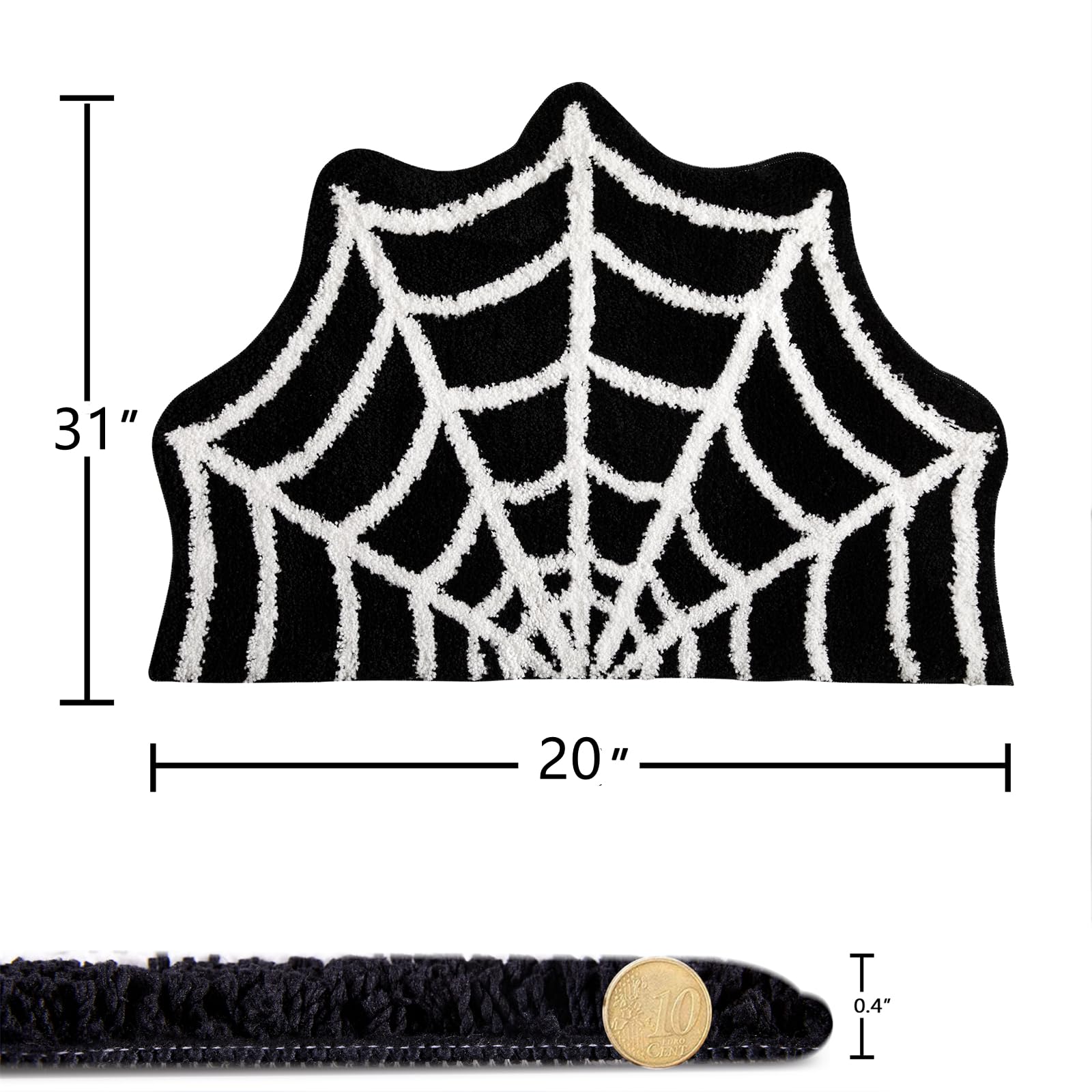 Estmy Gothic Bath Mat Spider Web Black Halloween Bathroom Rugs Non Slip Machine Washable, Funky Spooky Cute Fun Bath Mat Shower