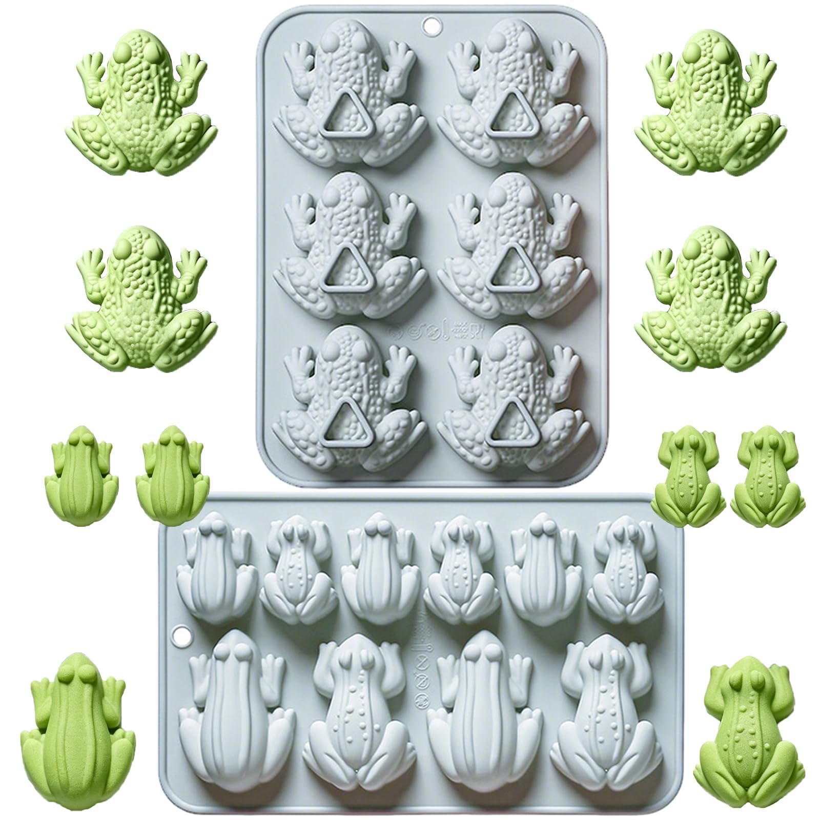 2 Pack Frog and Toad Shaped Silicone Molds for Chocolate, Candy, Jelly, Ice Cube, Candle, Soap, Cupcake Topper, Cake Decoration