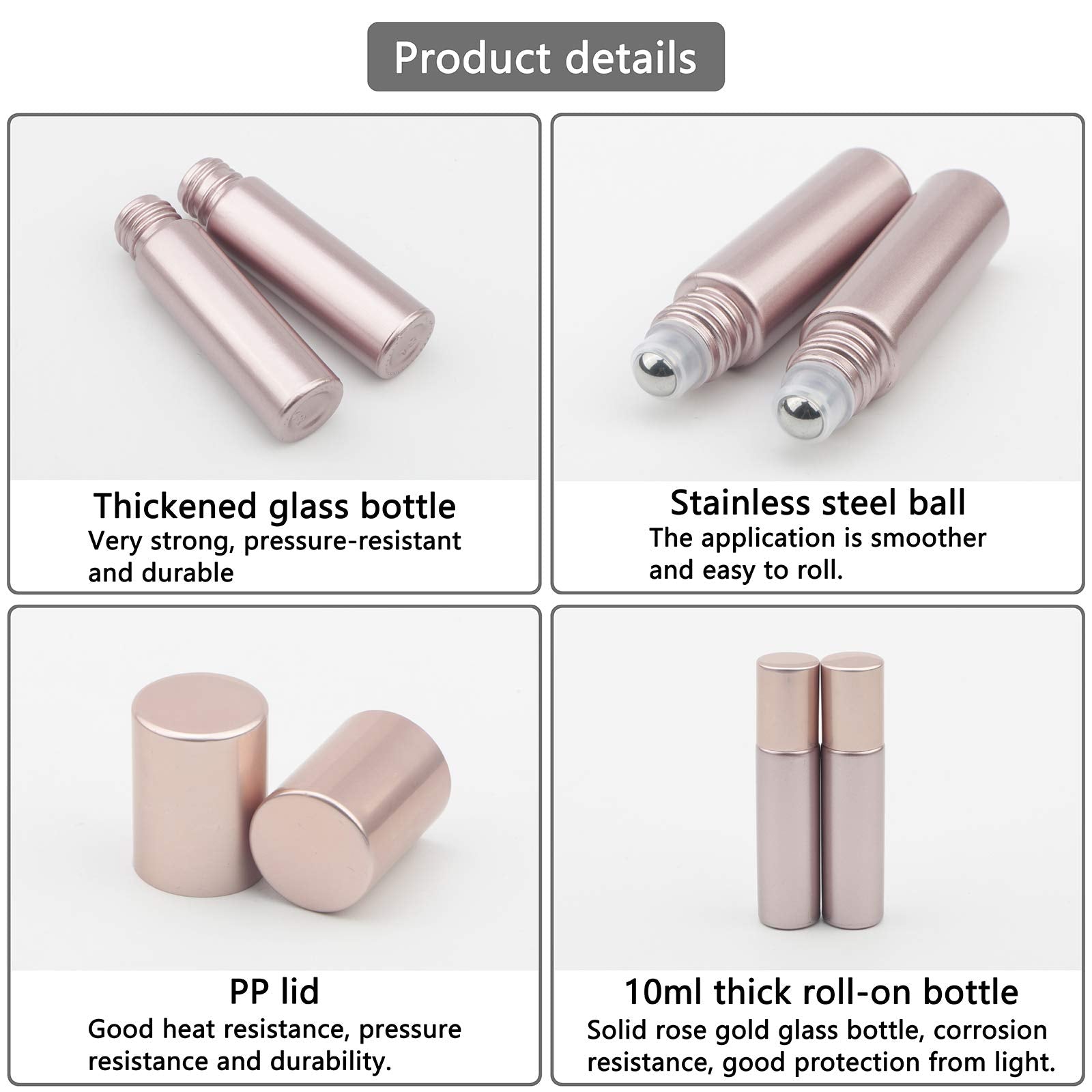 Newzoll 8 Pcs Roll-On Bottles Set, 10 Ml (1/3 Oz) Refillable Roller Bottles With Funnels & Opener, Glass Roll On Bottles Contain