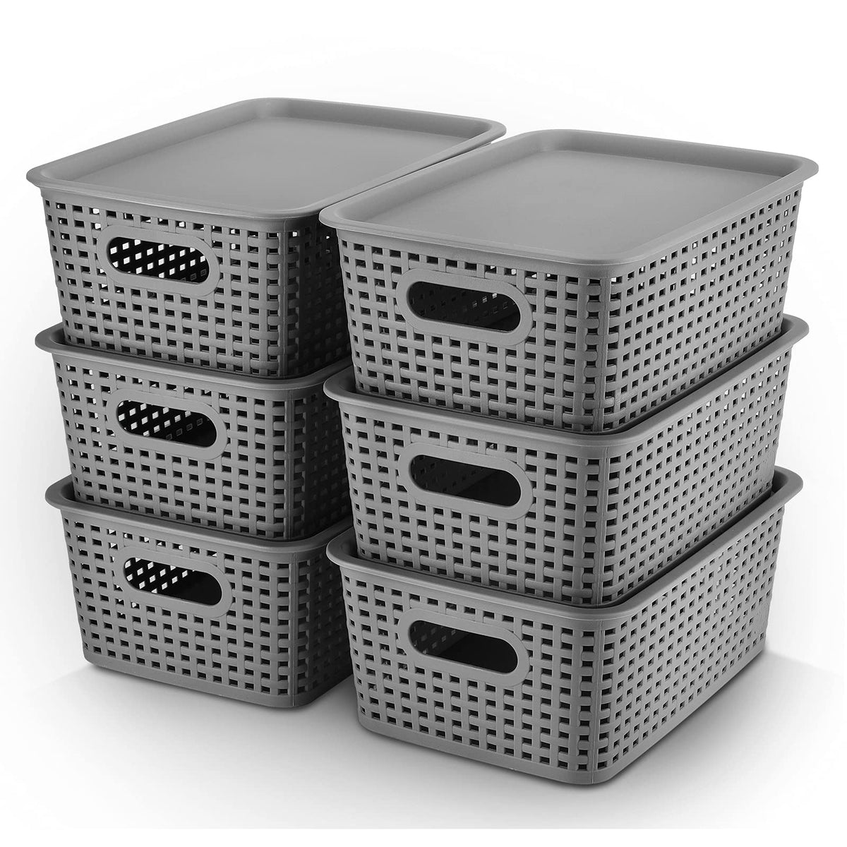 Areyzin Plastic Storage Baskets Bins With Lid Organizing Container Lidded Knit Storage Organizer Bins For Shelves Drawers Deskto