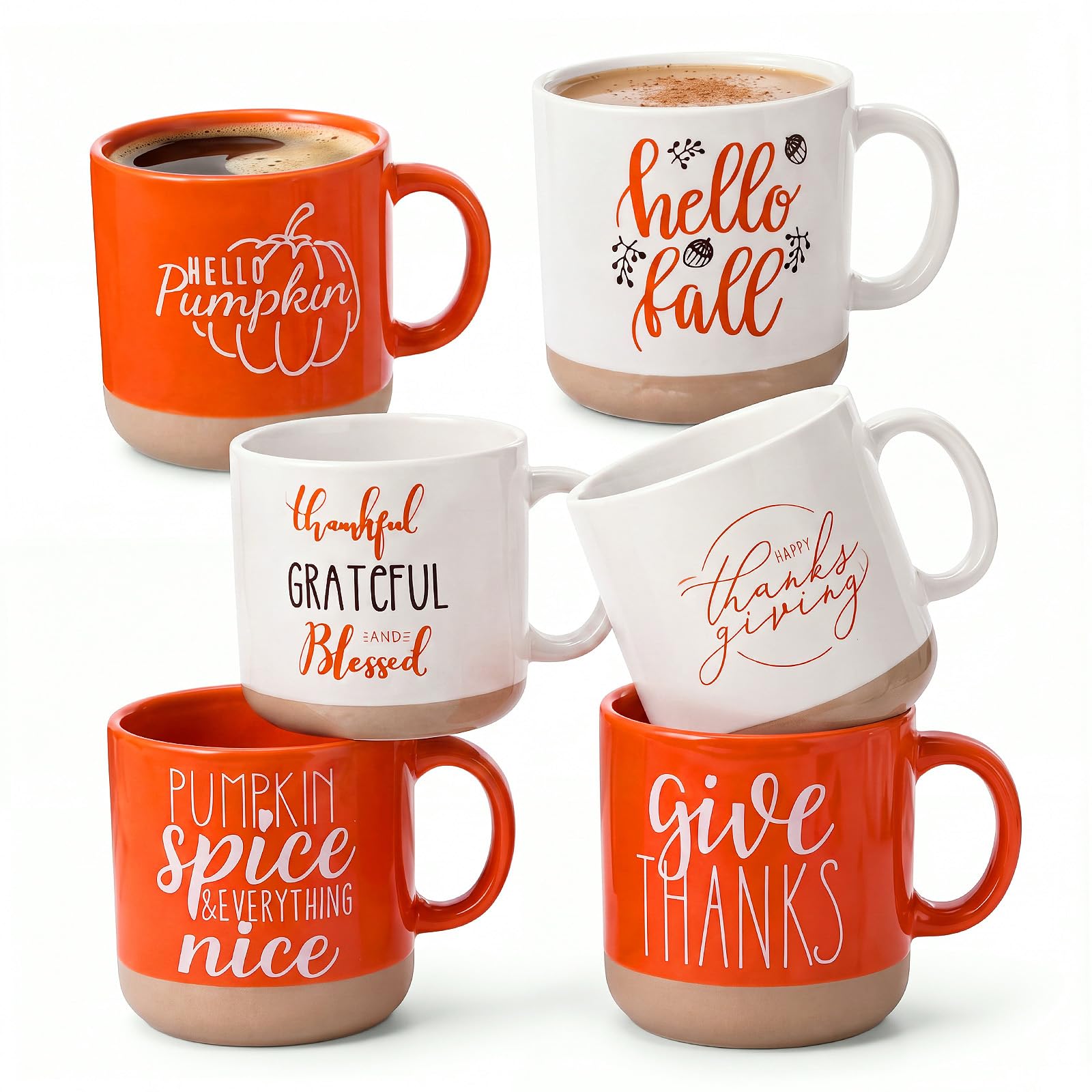 Sieral 6 Pcs Fall Coffee Mugs Thanksgiving 12 oz Ceramic Mug, 6, Ceramic