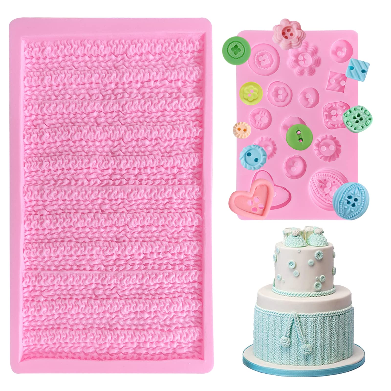 Set Of 2 Knit Fondant Molds, Christmas Sweater Silicone Molds, Button Chocolate Cake Decorating Molds For Christmas Cupcake Topp