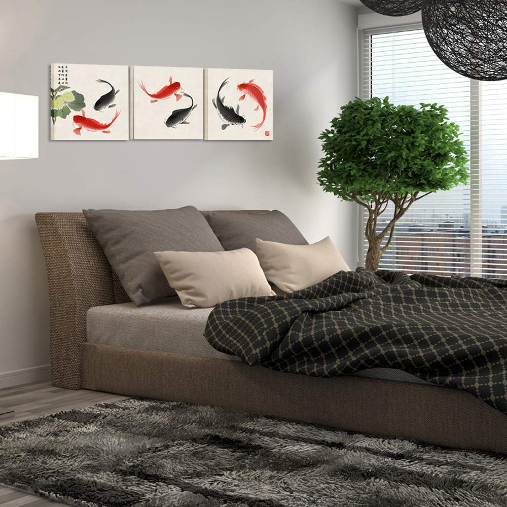 Kreative Arts Happy Fish 3 Piece Giclee Canvas Prints Wall Art Animals Pictures Traditional Chinese Paintings For Bedroom Kitche