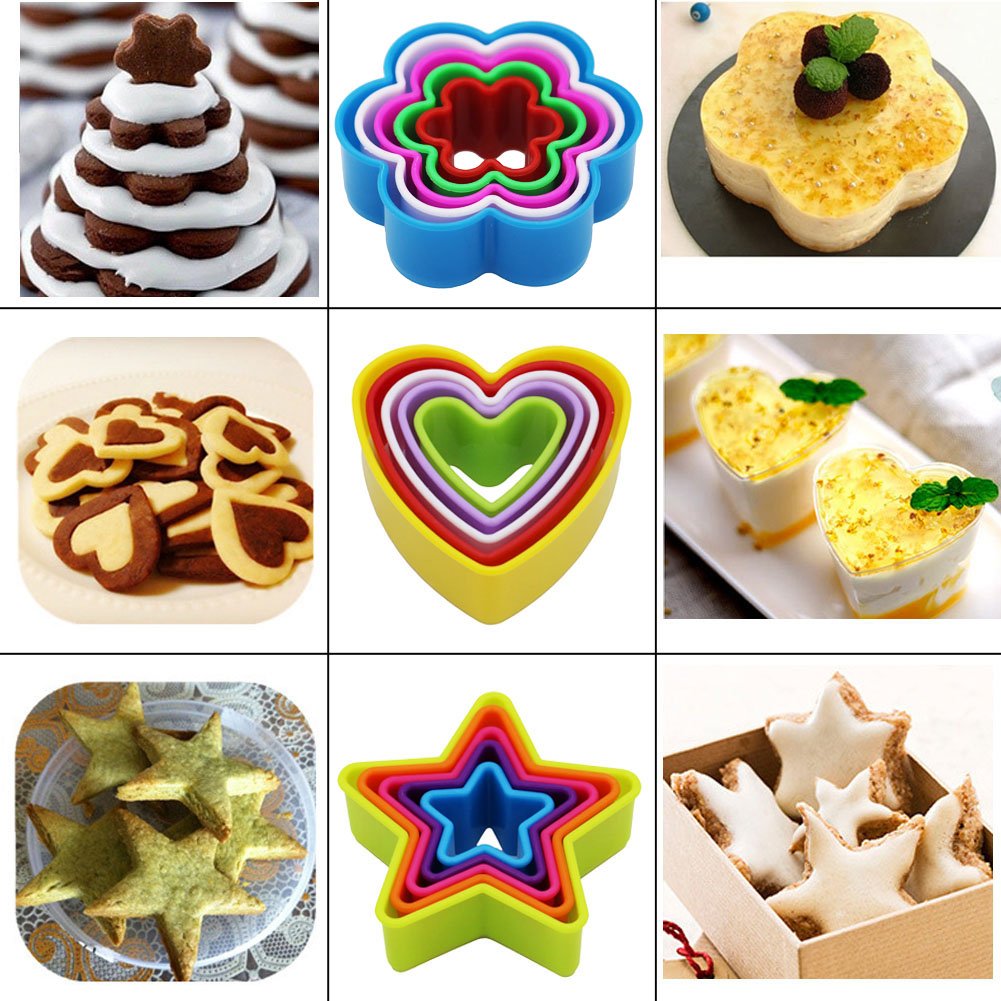 Sookoo 32 Pcs Cookie Cutter Set, Biscuit Cutter Set, Multi-Size Sandwich Fondant Cake Fruit Vegetable Shapes Cutter Set (Square,