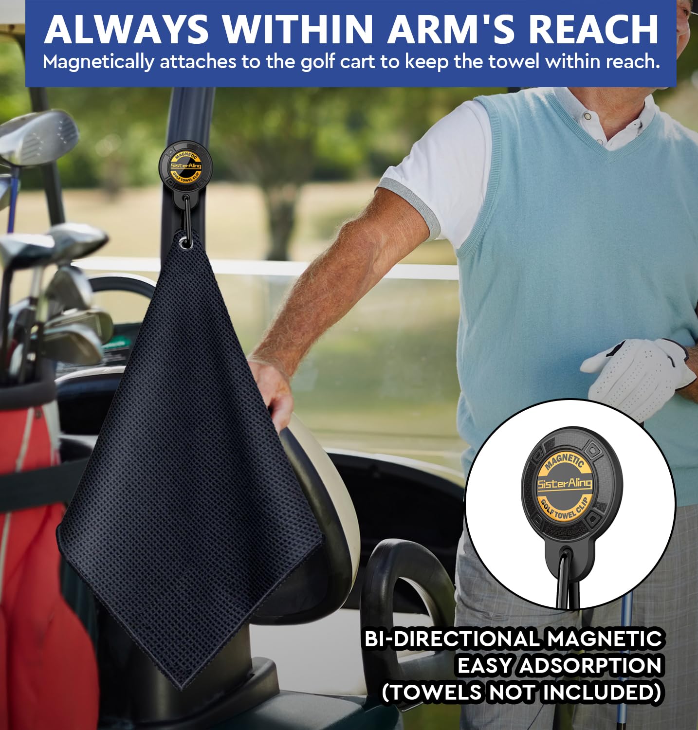 SisterAling Magnetic Clip for Golf Towel Removable Industrial Magnetic Accessories Design for Strong Hold to Golf Carts or Clubs