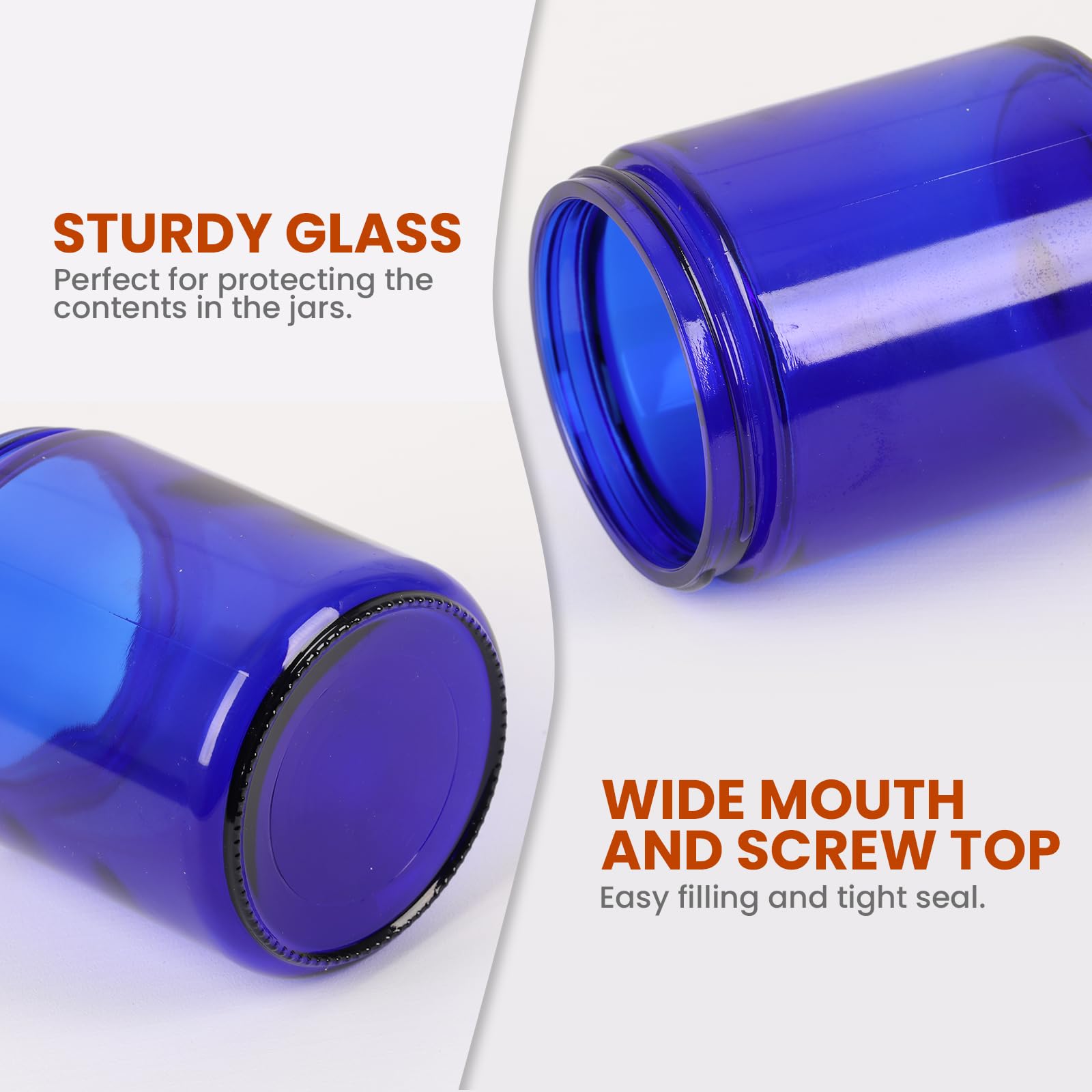 8 Oz Blue Round Glass Jars, Pack Of 2 With Black Lids, Cosmetics Containers For Face Cream Lotion, Powder, Candle, Spice, Body B