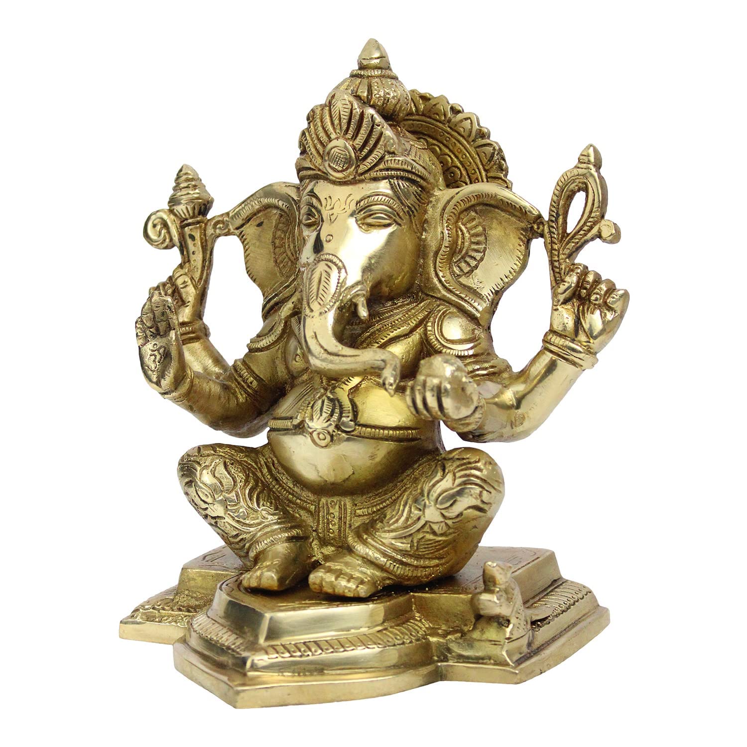 Kartique Brass Ganesh Bhagwan Idol Ganesha Statue With Blessing Posture Ganpati Murti In Antique Gold Color