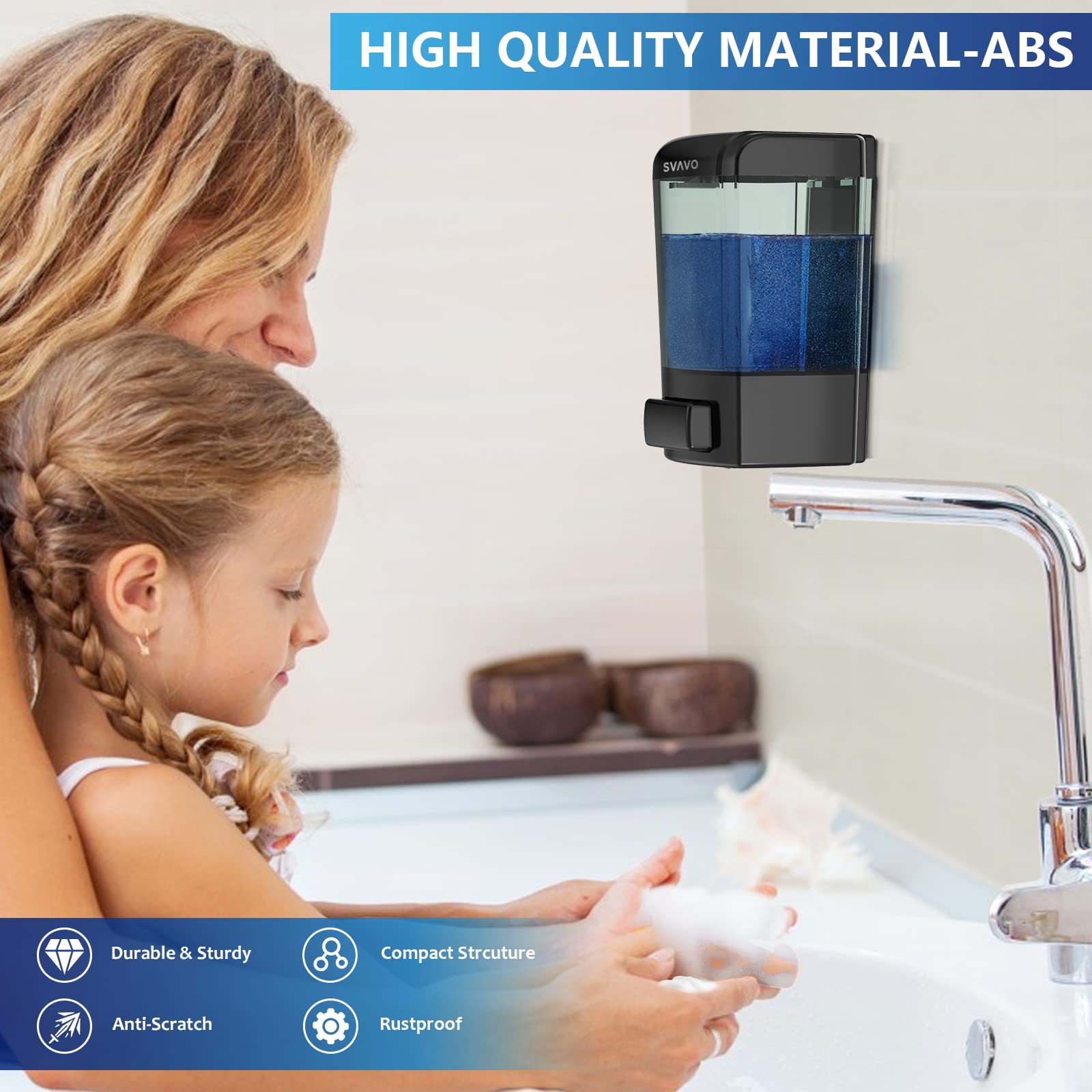 Svavo Wall Mounted Soap Dispenser Kitchen Bathroom Manual Soap Dispenser Refillable Hand Soap Dispenser For Liquid Contianers Sh