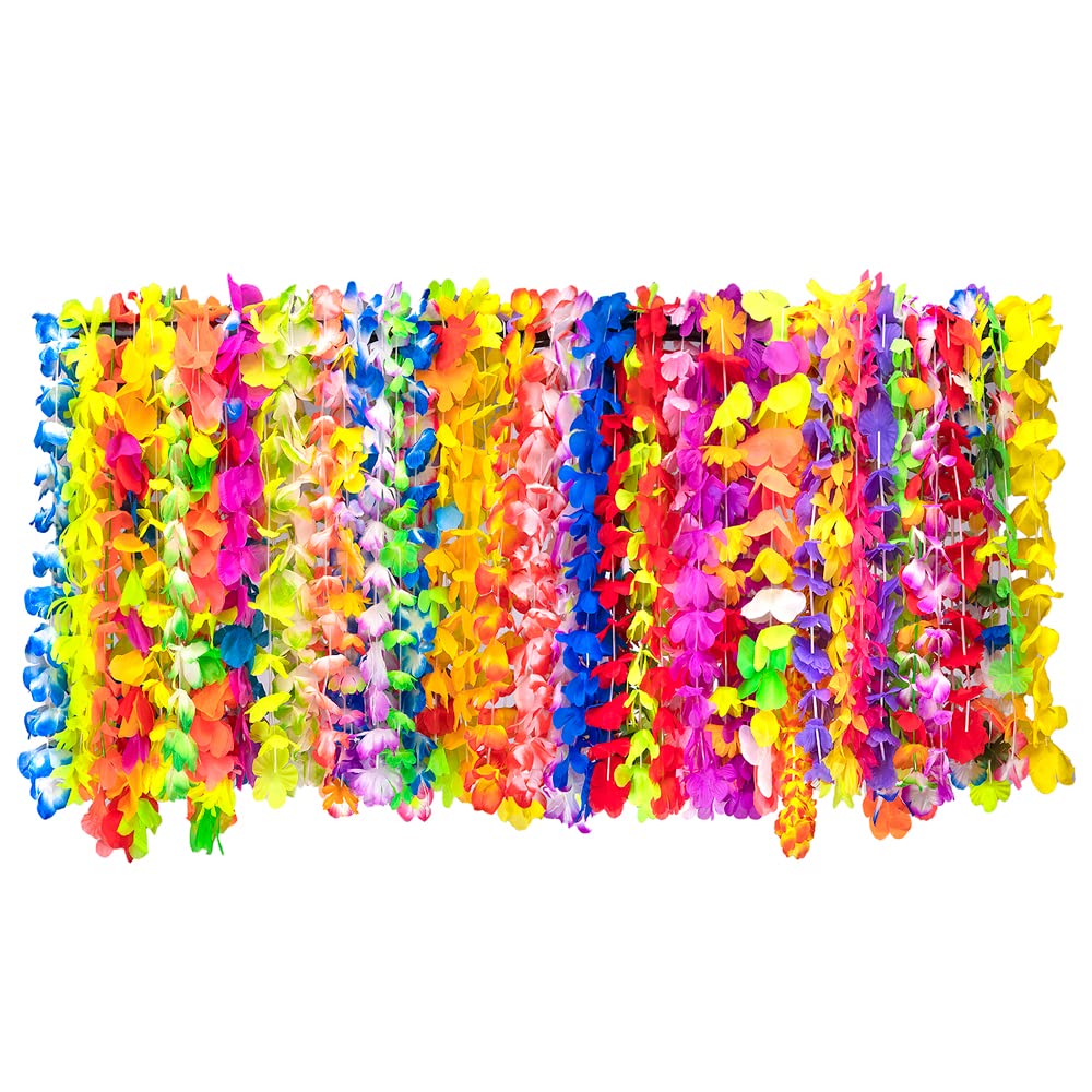 Goxi 50 Counts Hawaiian Flower Leis For Luau Party,Hawaiian Leis Vibrant Colors Assortment For Party Favors, Themed -Party Favor