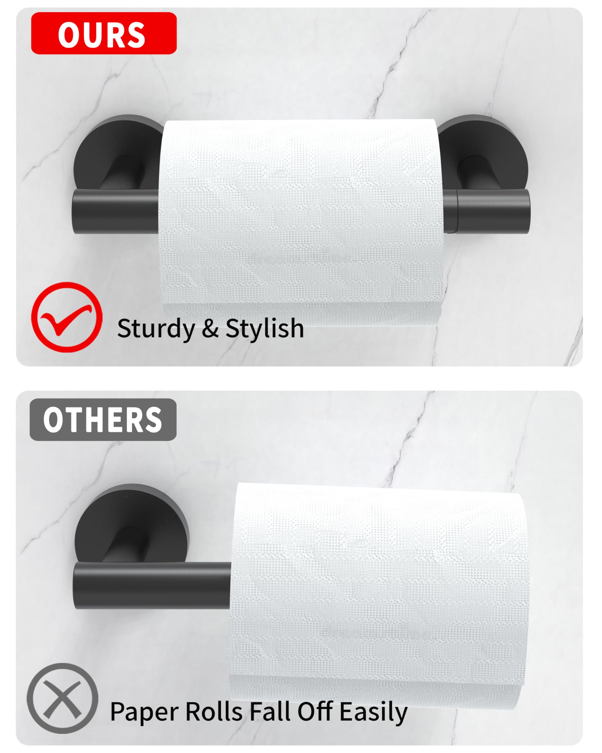 Wzkaly Matte Black Toilet Paper Holder Sus 304 Stainless Steel Adjustable Tp Large Mega Roll Holder Wall Mounted Toilet Tissue H