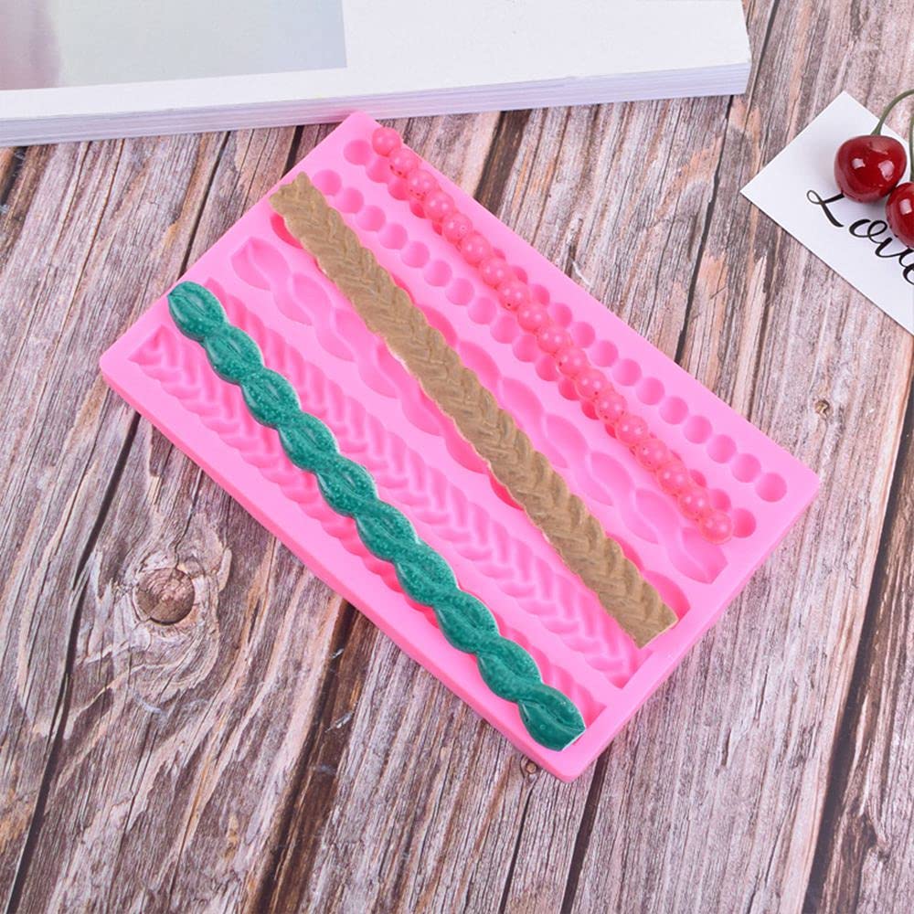3D Pearl Knit Rope Silicone Mold Fondant Mould Cake Border Decorating Molds Gumpaste Kitchen Diy Baking Decorating Cake Tools Ho