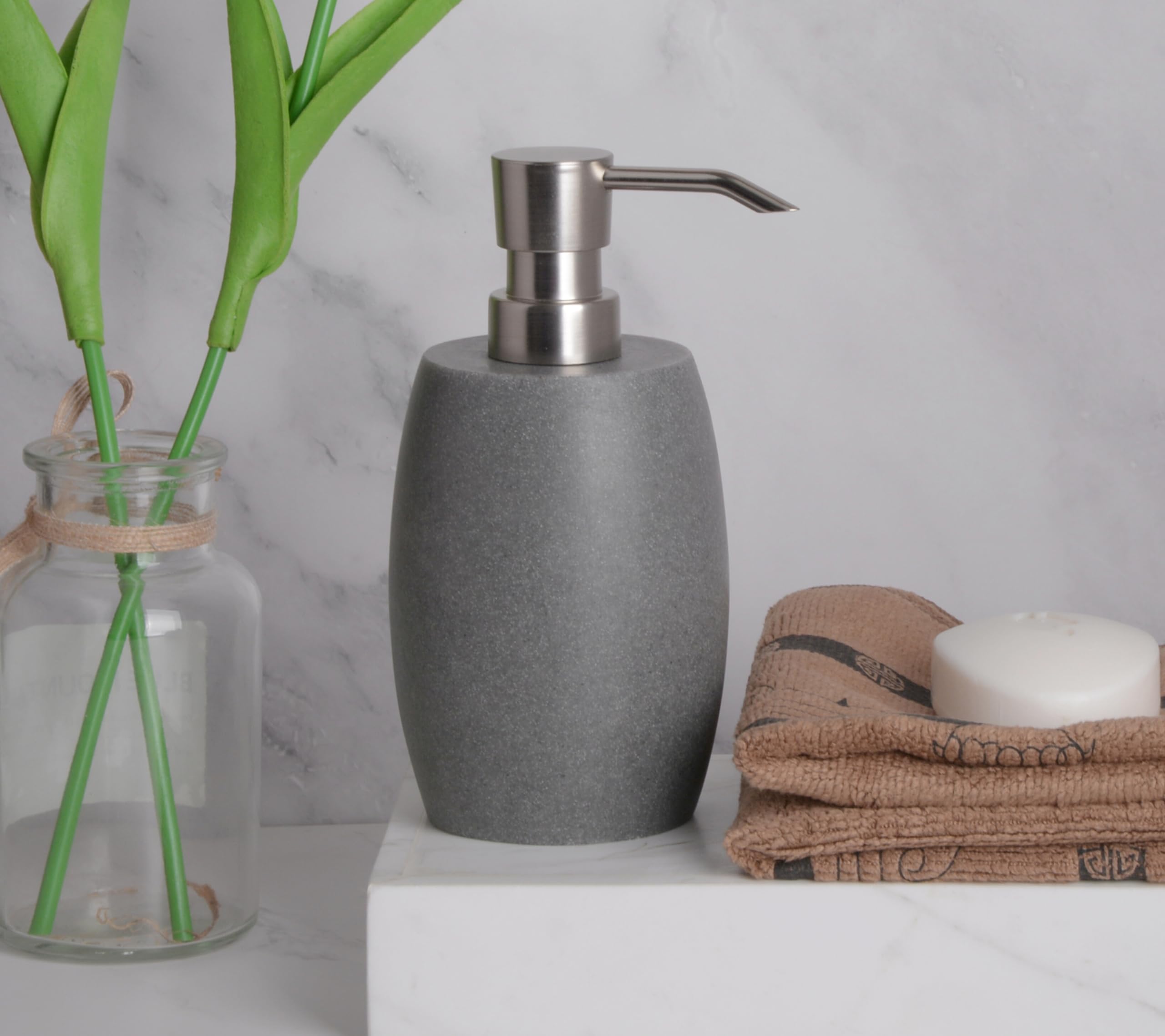 Clasin Home Sandstone Textured Resin Soap Dispenser With Metallic Pump And Waterproof Bottle Labels For Bathroom Kitchen Dish Ha