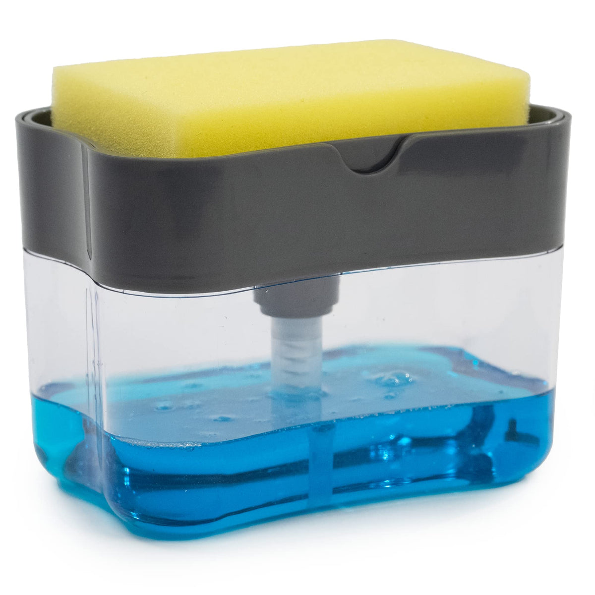 S&T Inc. Dish Soap Dispenser And Sponge Holder For Kitchen Sink, Sponge Included, 13 Ounces, Grey