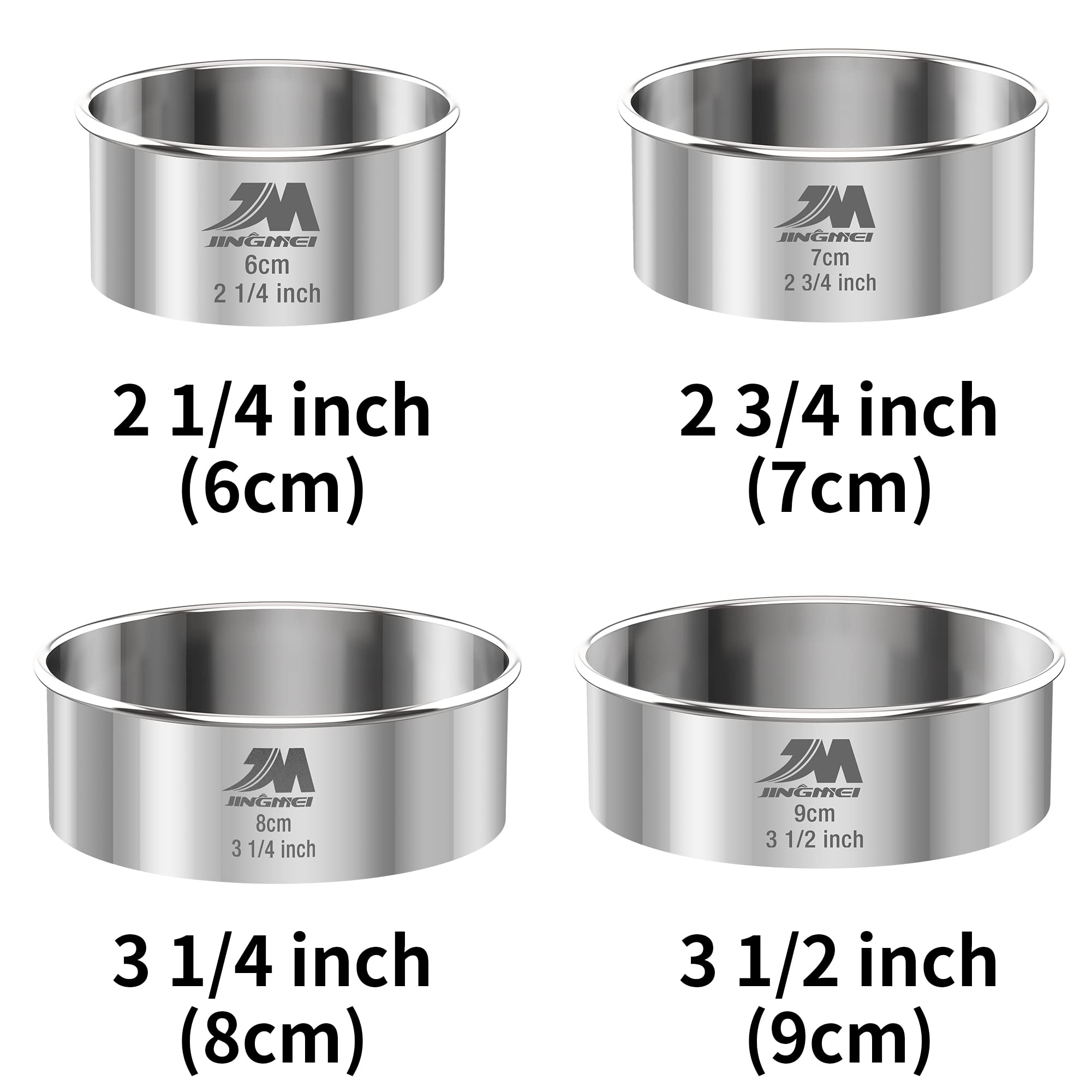 M Jngmei 4 Pieces Stainless Steel Cookie Cutter Set Biscuit Cutter 2.25Inch, 2.75Inch, 3.25Inch,3.5Inch Biscuit Plain Edge Round