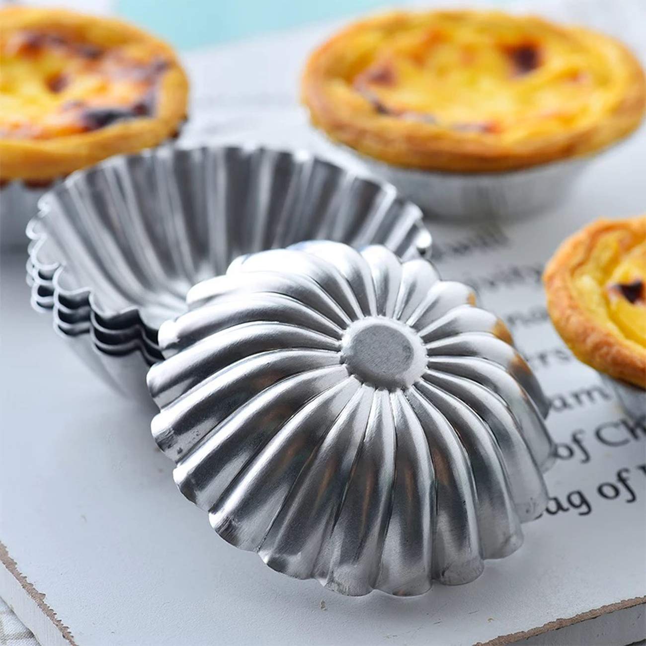 Bezall 20Pcs Egg Tart Molds, Mini Tart Pan Aluminium Pie Tins Cupcake Cake Baking Cups