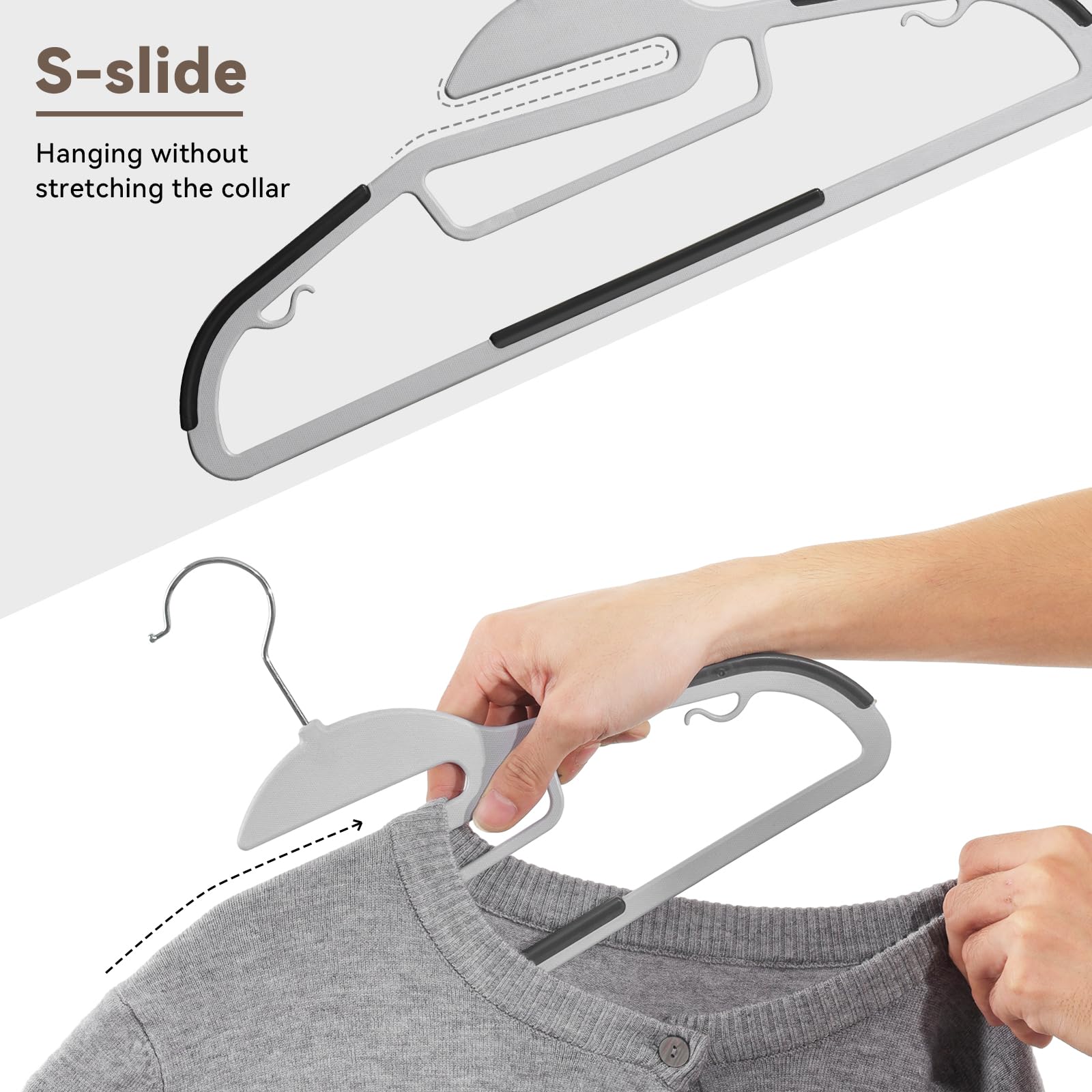 Softflame Plastic Hangers Pack Of 50, Heavy-Duty Non-Slip Clothes Hangers Space Saving With 360 Swivel Hook Grey/Silver