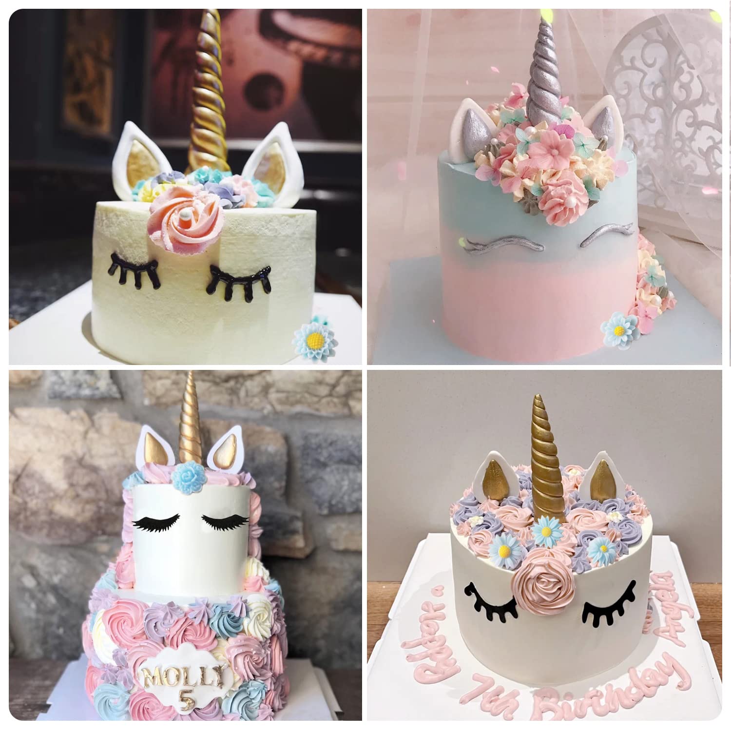 Mujiang Unicorn Silicone Mold Unicorn Horn Ears Eyelash Rose Daisy Flower Fondant Molds For Cake Decorating Cupcake Topper Choco