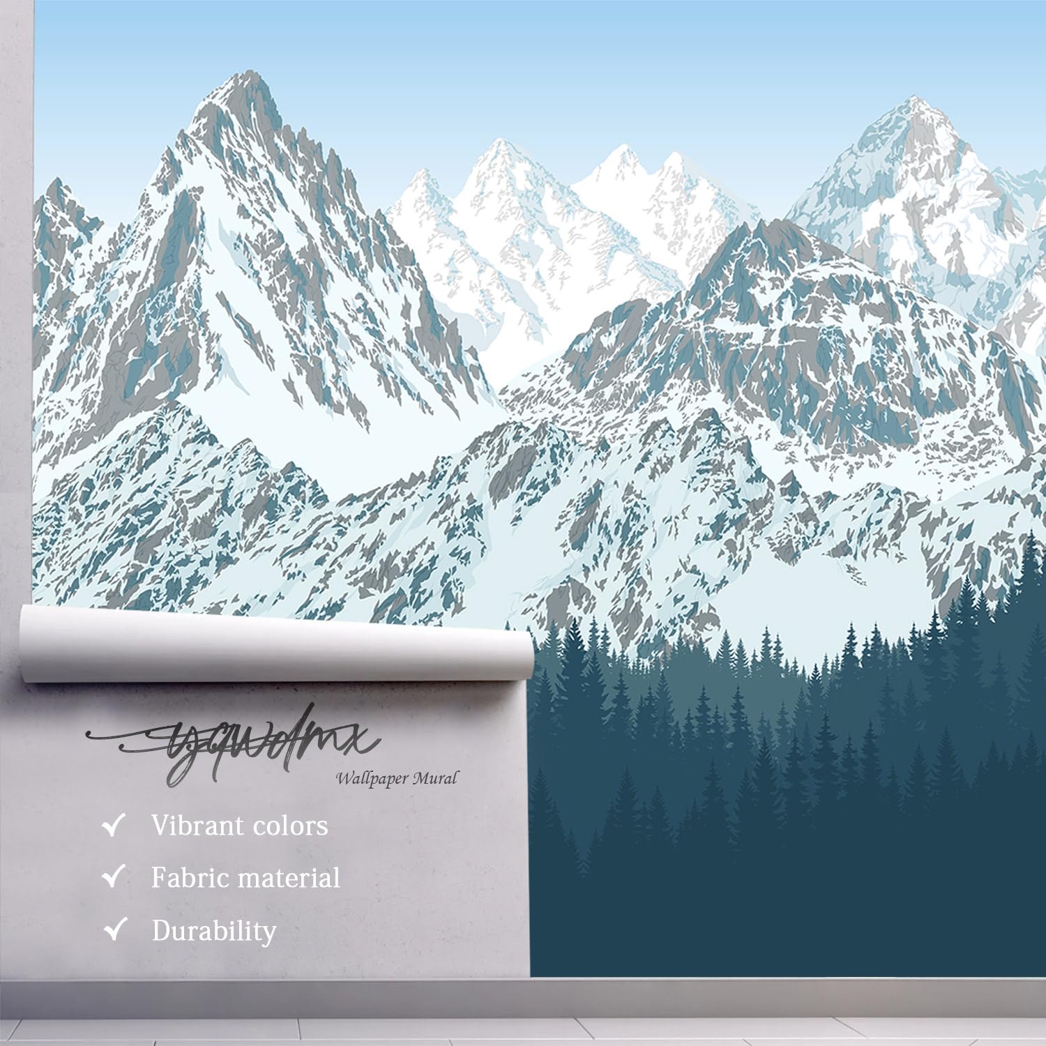 Yqwdmx -Forest Snow Mountain Peaks Blue Sky Wallpaper Bedroom Living Room Xt09 L 180'' X 115''