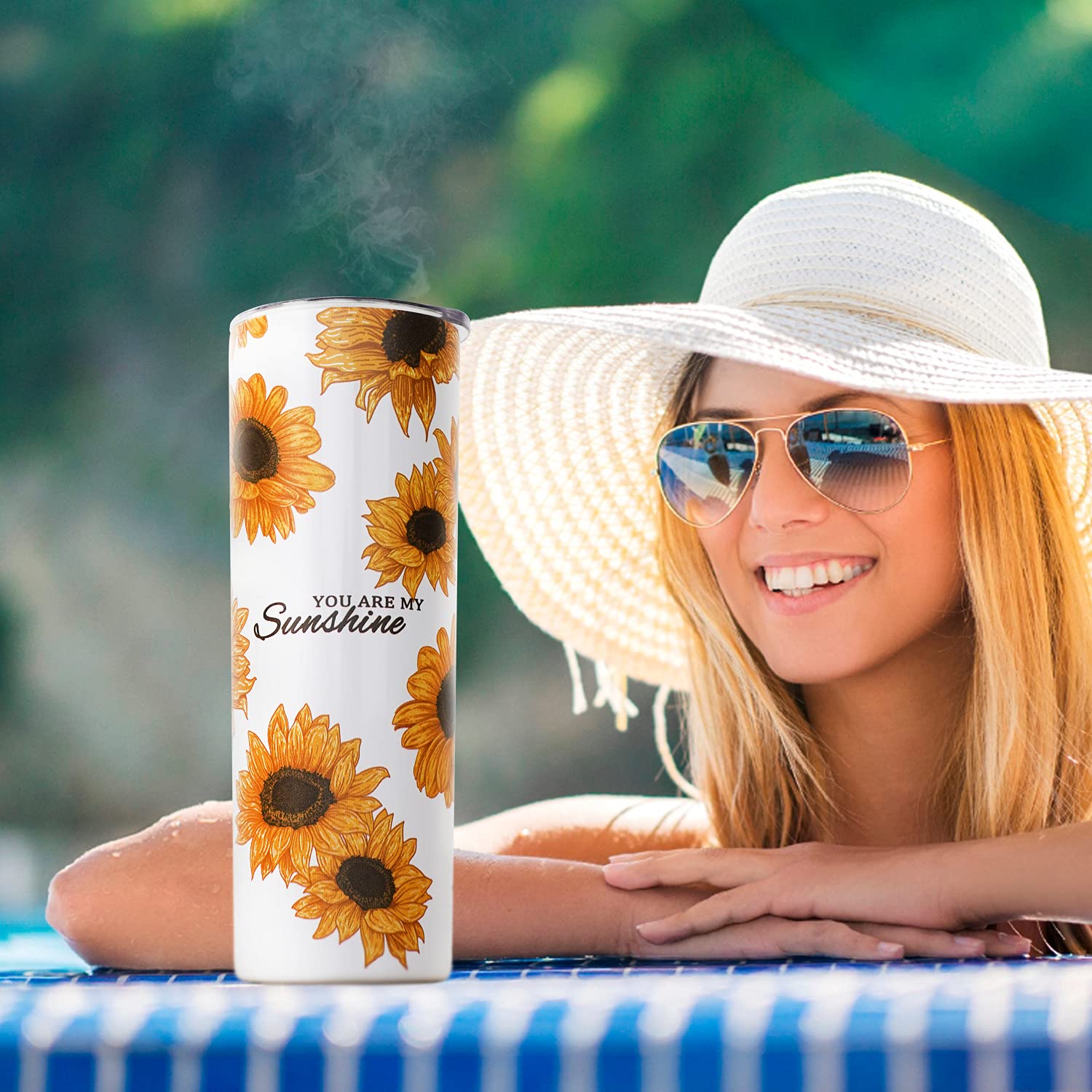 Sunflower Tumbler,Tumbler With Lid And Straw-You Are My Sunshine-Birthday Gifts For Women Mom Daughter Girlfriend Teenage Girls