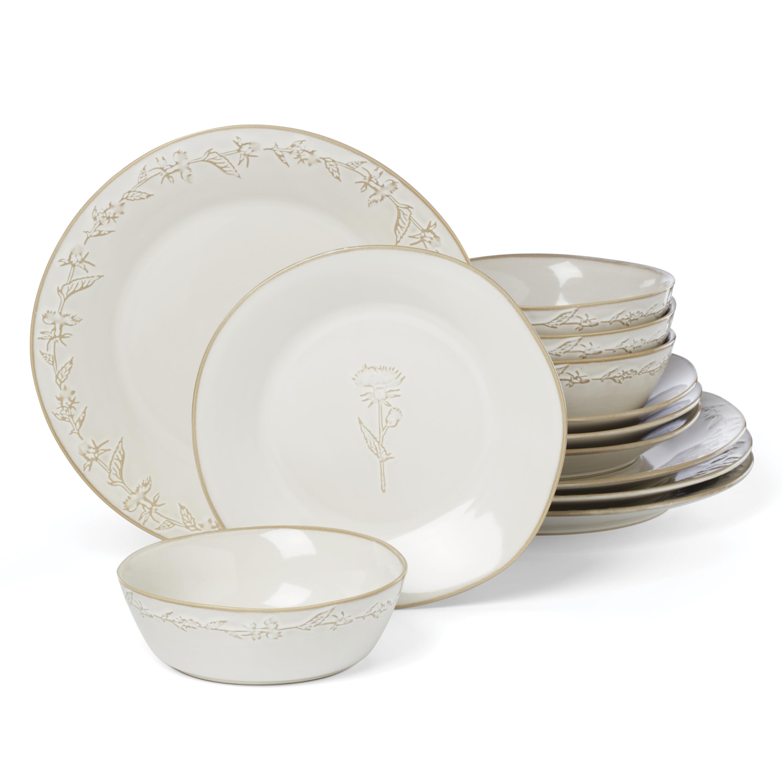 Lenox Dinnerware Set, Homespun 12-Piece Set, Service For 4, Stoneware Material, Dishwasher & Microwave Safe, Home And Kitchen, D
