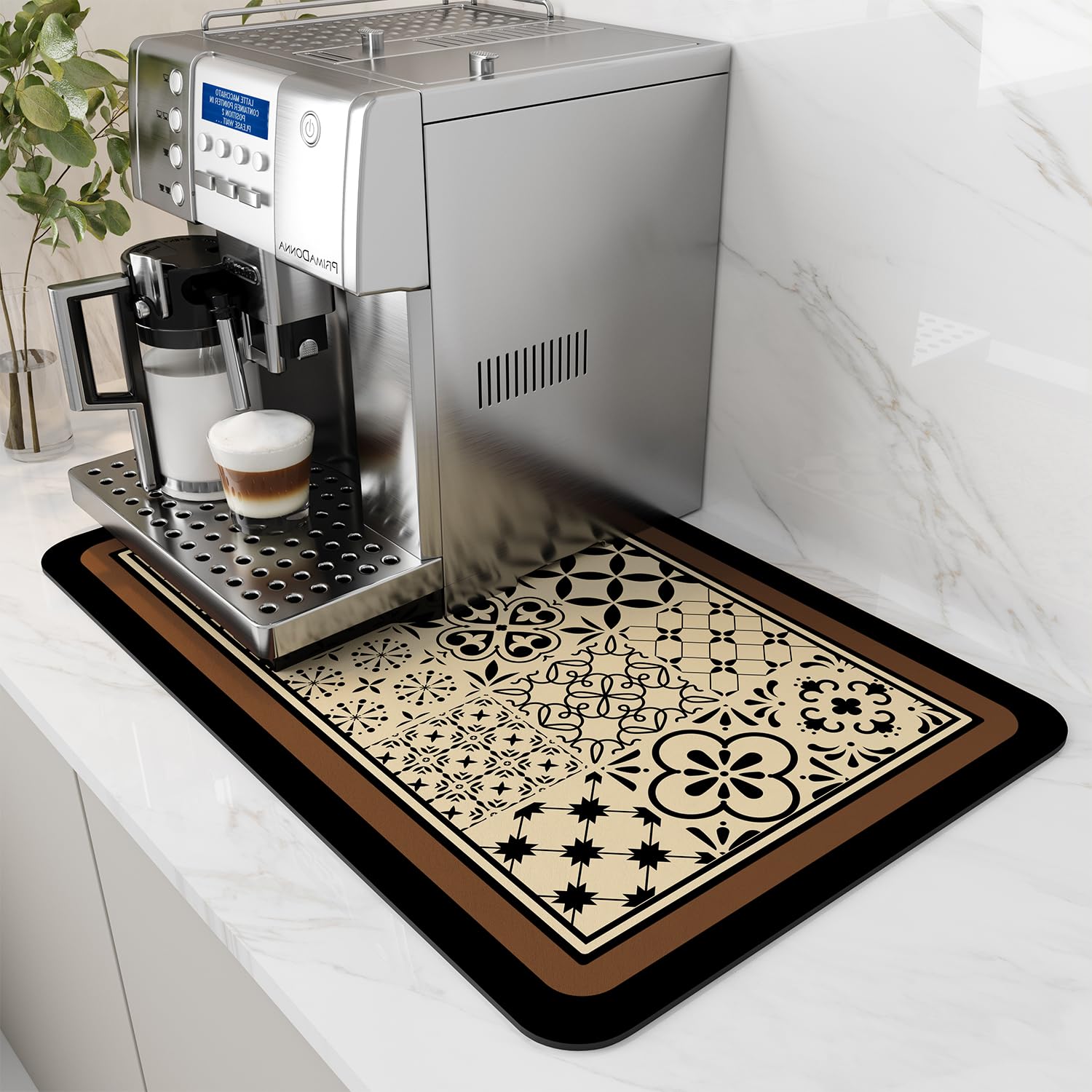 AMOAMI Coffee Mat - Hide Stain Rubber Backed Absorbent Dish Drying Mat for Kitchen Counter - Fits Under Coffee Maker - Khaki 12X