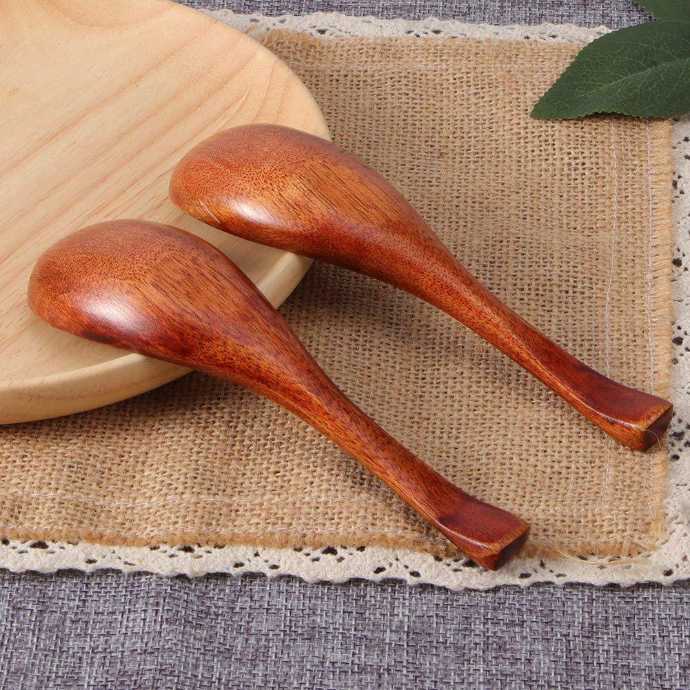 2Pcs Household Kitchen Wooden Soup Short Handle Spoon Ice Dessert Cooking Spoon Kitchen Dinner Tableware Cutlery