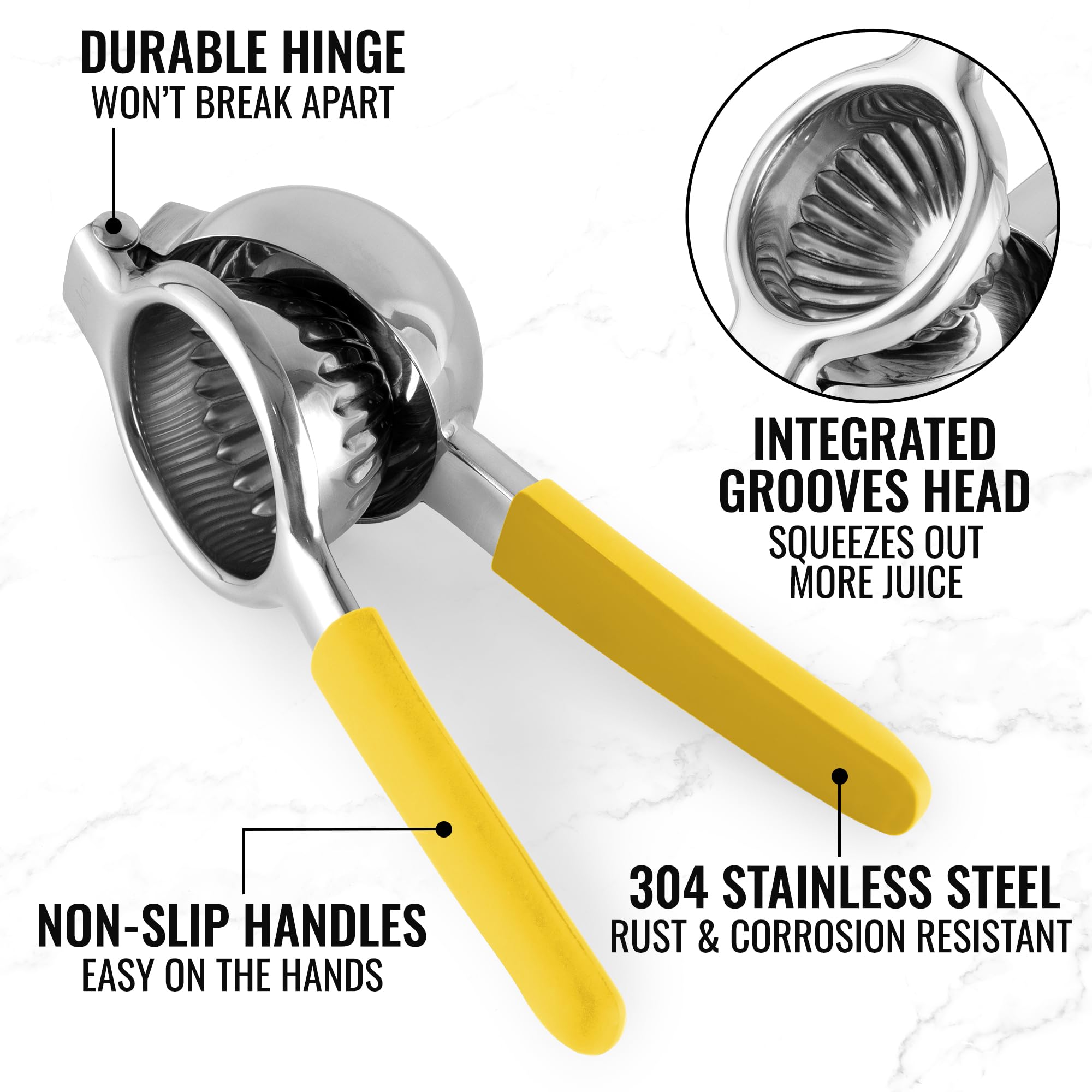 Zulay Lemon Squeezer Stainless Steel With Premium Heavy Duty Solid Metal Squeezer Bowl And Food Grade Silicone Handles - Large M