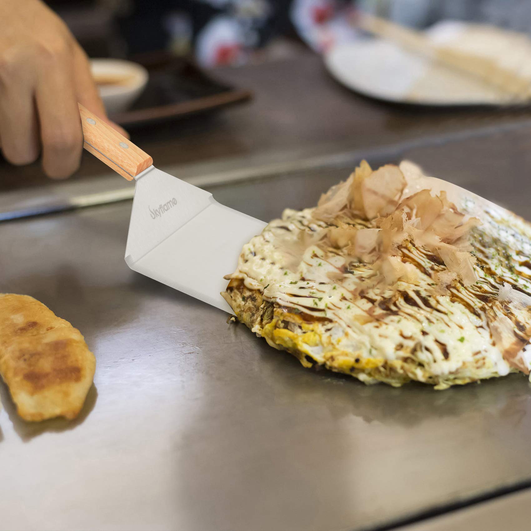 Skyflame Stainless Steel Griddle Spatula - Griddle Accessories 6 X 5 In Hamburger Turner Scraper With Cutting Edge, Great For Pa