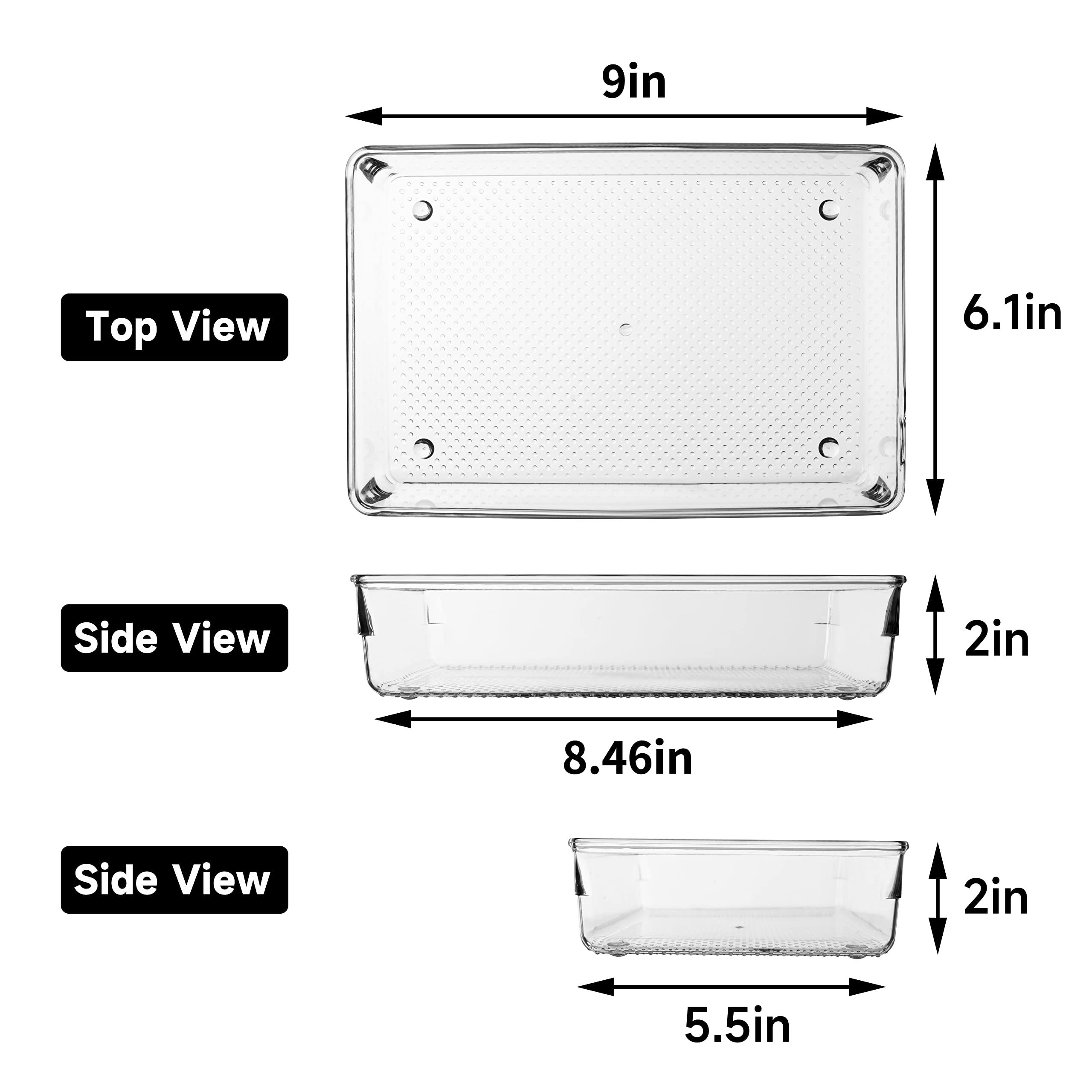 Ihomecooker 3 Set Clear Plastic Junk Drawer Organizer Vanity Curlery Utensil Makeups Organizer For Kitchen 6'' X9''