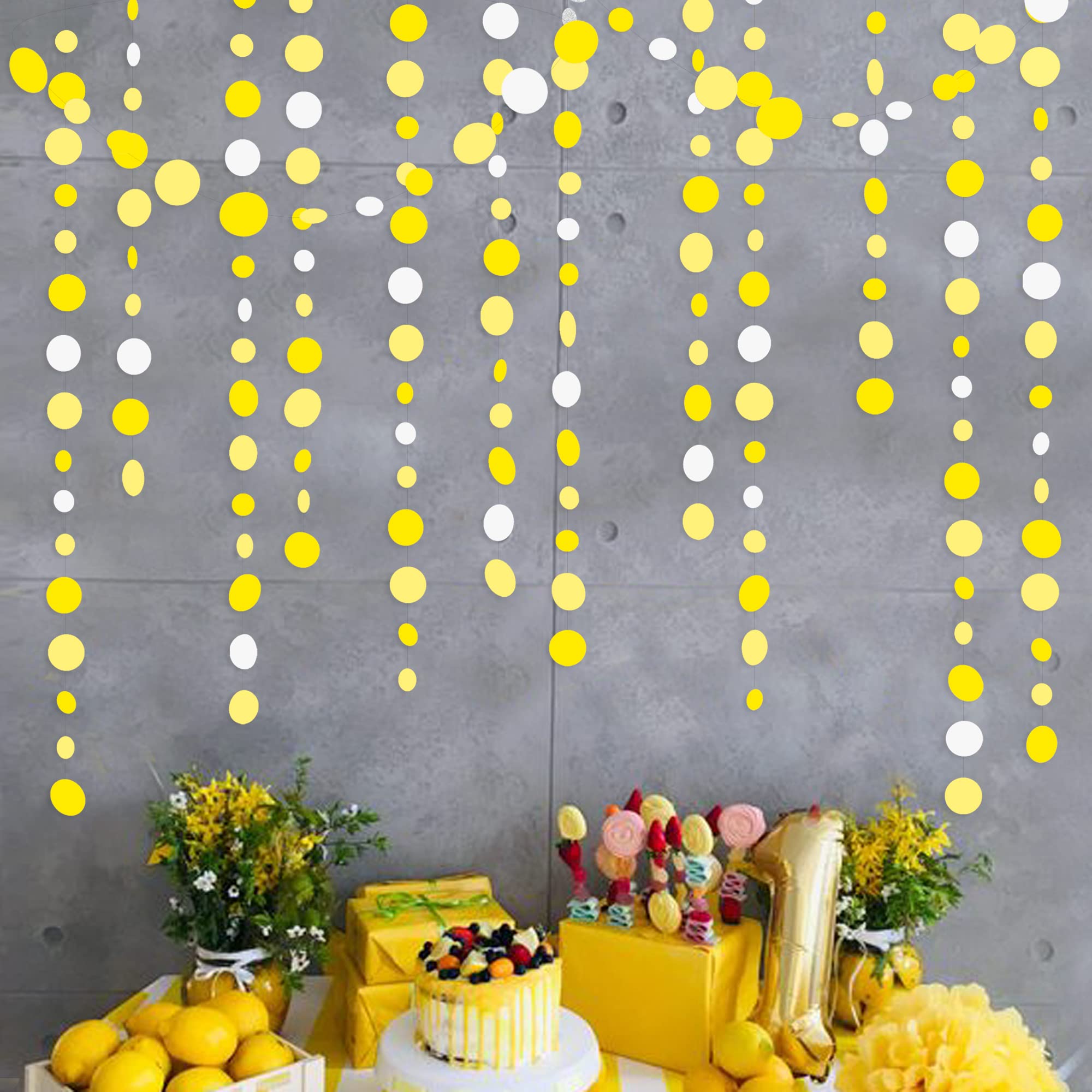 46 Ft Yellow White Circle Dots Garland Gradient Yellow Polka Dot Hanging Paper Streamer For Wedding Bridal Shower Birthday Baby
