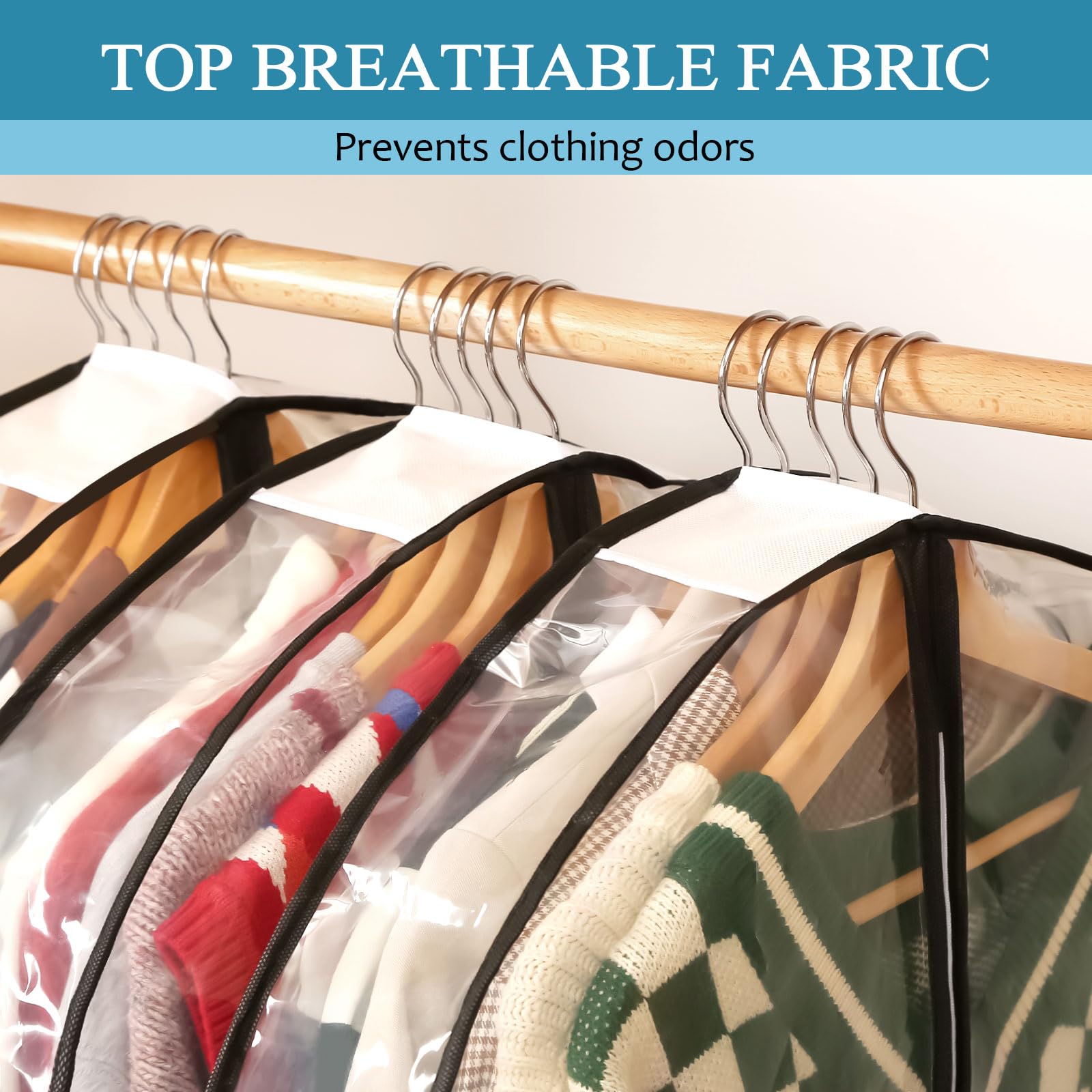 Perber 40'' All Clear Garment Bags For Hanging Clothes, 4'' Gusseted Suit Bags For Closet Storage, Plastic Garment Covers With Z