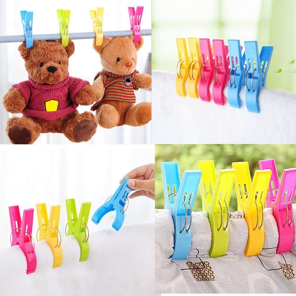 12pcs Beach Towel clips  URAQT Bathroom Towel clips  Large Towel Pegs and Bright color Plastic Quilt clips for Sunbeds  Sun Loungers  Pool chairs  Laundry and More