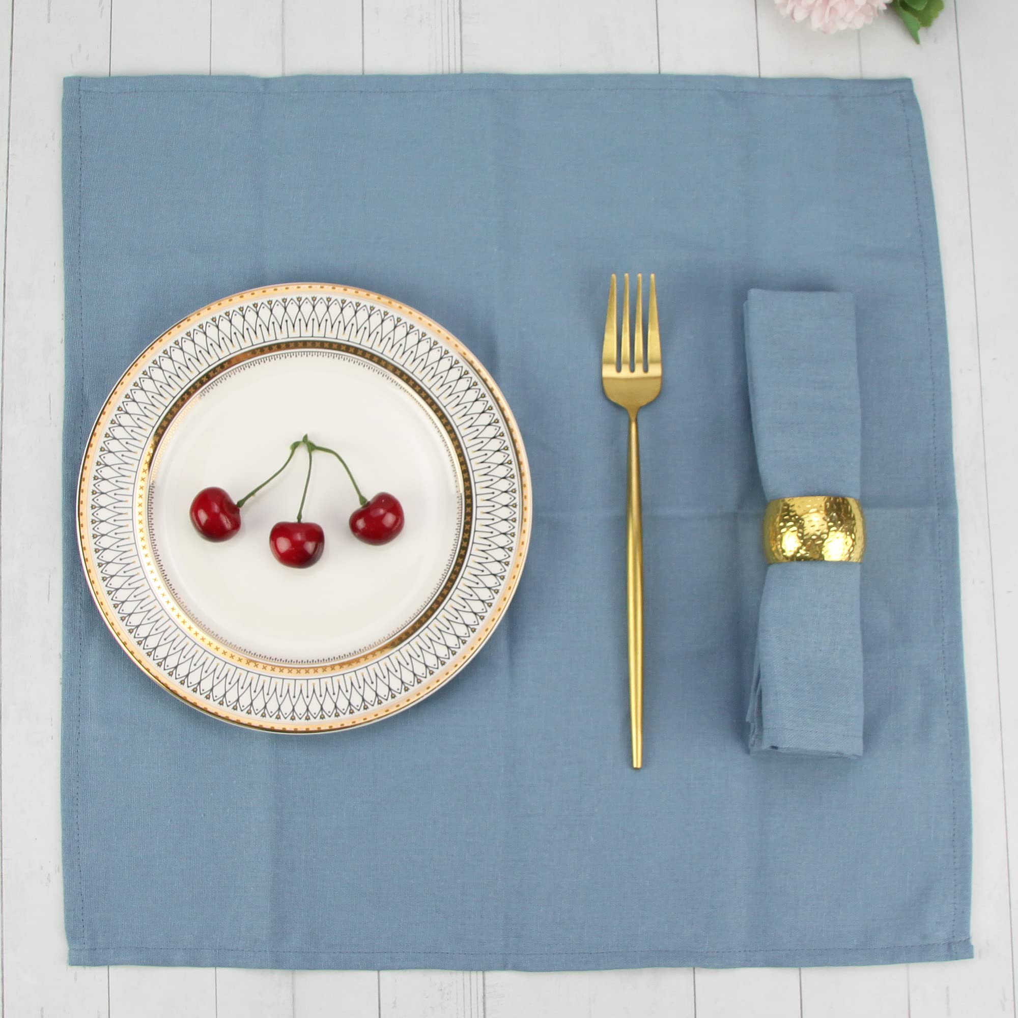 Infei Solid Color Cotton Linen Blended Thin Dinner Cloth Napkins - Set Of 12 (40 X 40 Cm) - For Events & Home Use (Airy Blue)
