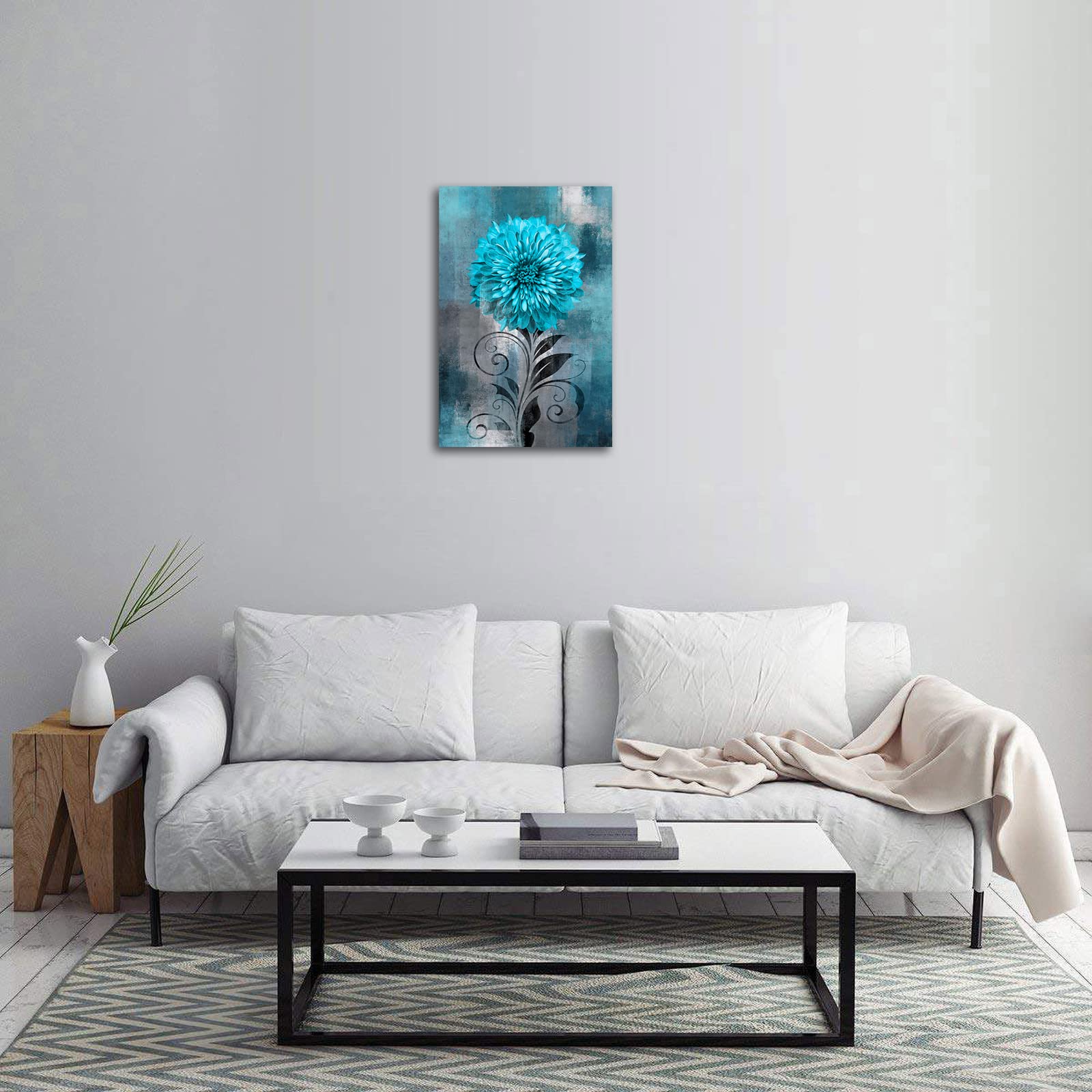 Abstract Flower Wall Art Teal Flowers Canvas Pictures Rustic Blossom Canvas Painting For Living Room Bedroom Wall Decor Modern T