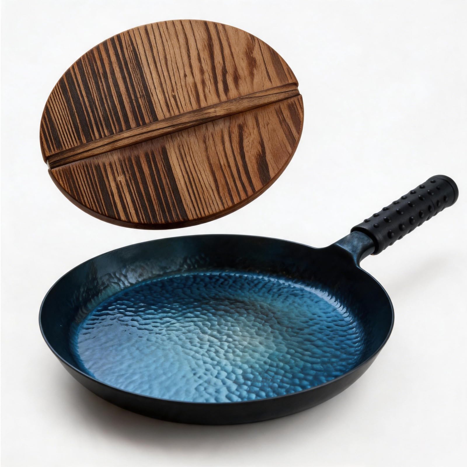 Lvhop Blued Cast Iron Frying Pan Skillet,PreSeasoned Flat Bottom Wok 24cm