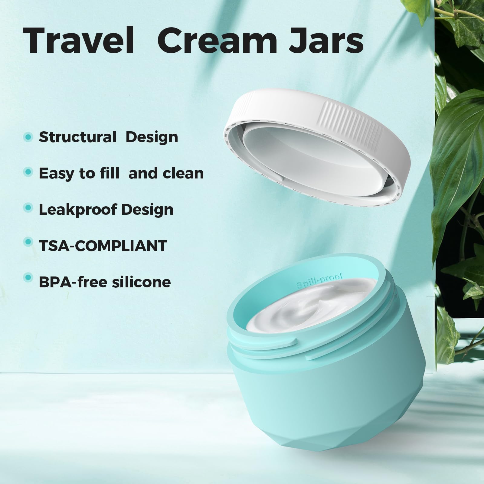 Travel Containers For Toiletries, Silicone Cream Jars Bpa Free, Tsa Approved 1.7Oz Travel Size Containers, Leak-Proof Travel Ess