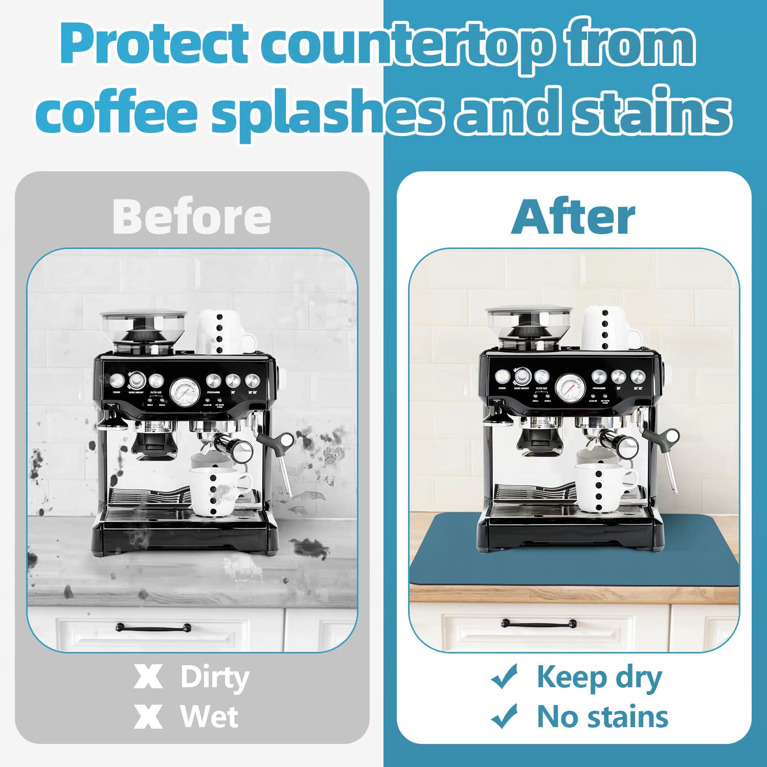 Poyang Coffee Bar Mat: 17'' X 31'' Coffee Mat With Rubber Backed, Hide Stains Coffee Machine Mat, Coffee Station Mat, Coffee Bar