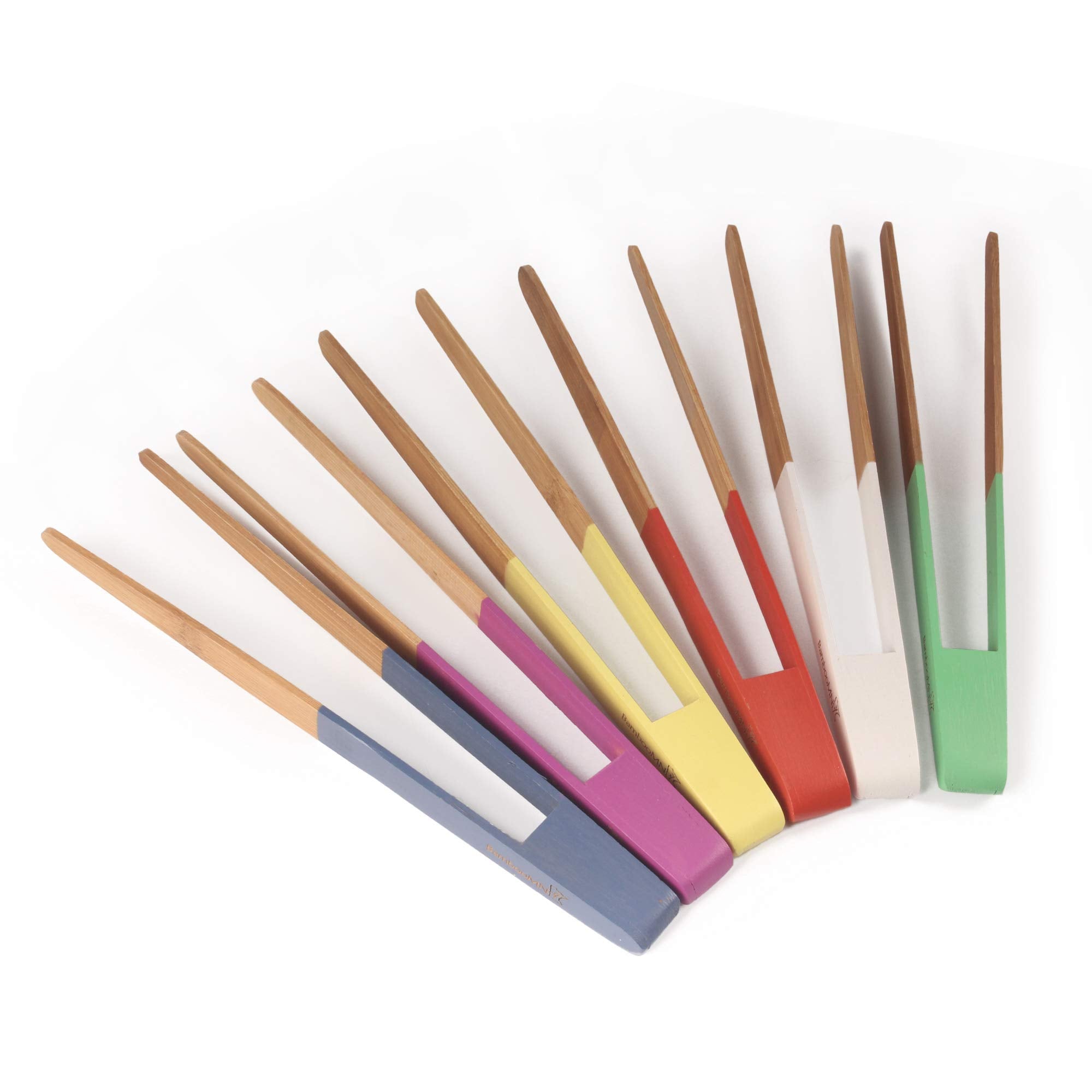 Bamboomn 7.9'' Reusable Bamboo ''A'' Toast Tongs - Colored Assortment - 6 Pieces
