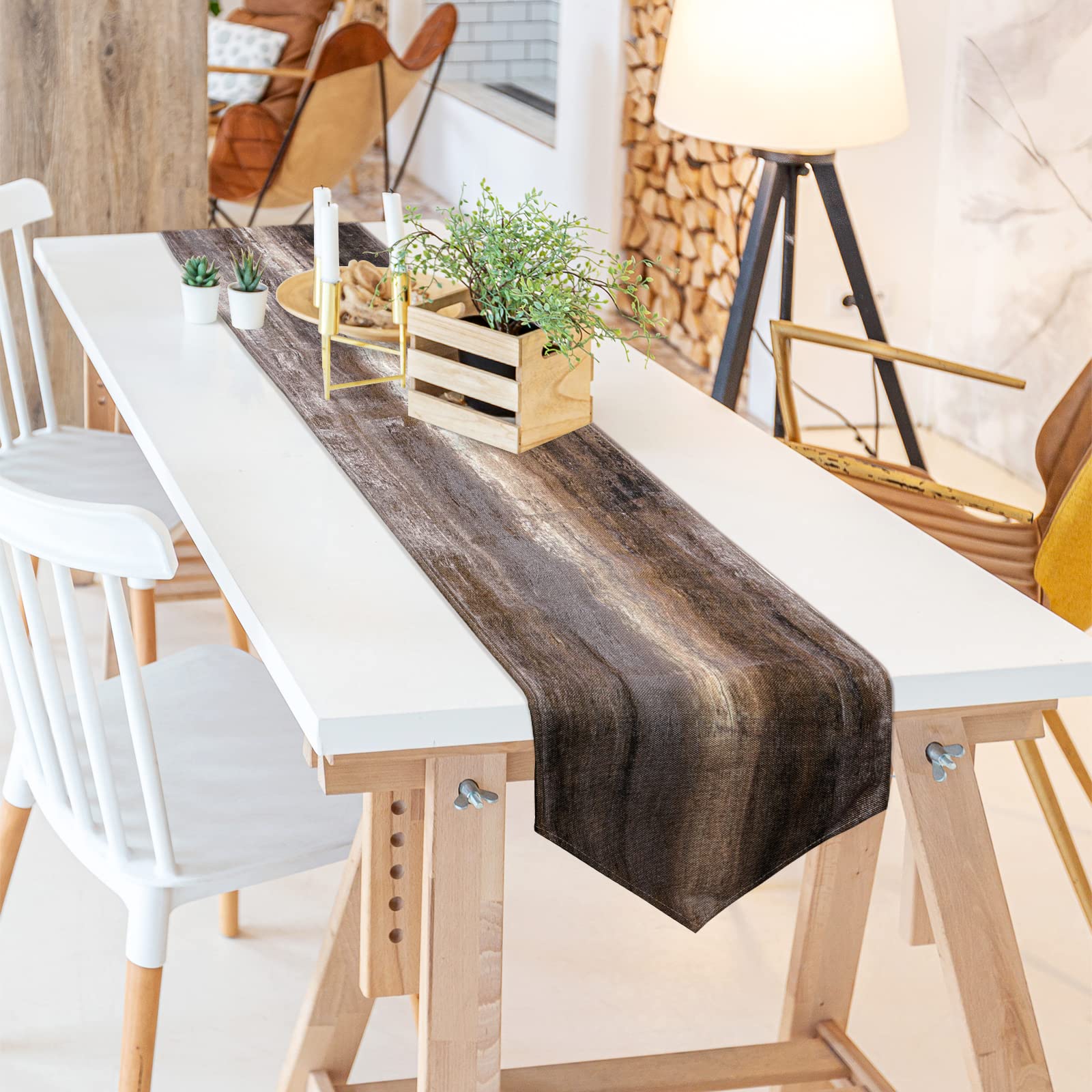 Brown Grey Table Runner,Abstract Modern Art Burlap Table Runners For Table Dresser Runner Farmhouse Style For Dinner Party Holid