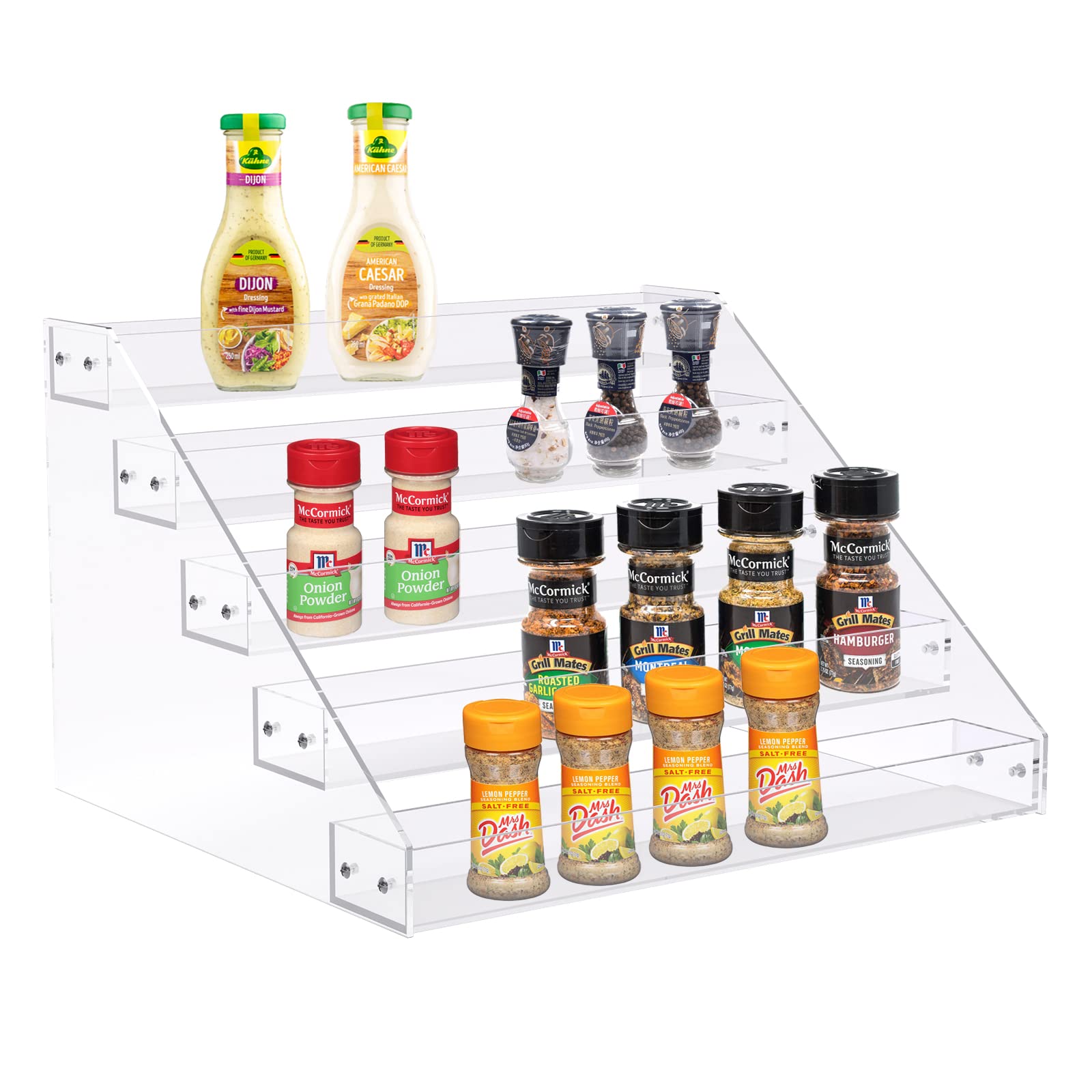 PMMASTO Tiered Spice Rack, Seasoning Organizer, Clear Acrylic Vertical Shelves Can Organizer for Countertop, Cabinet, Pantry, Ki