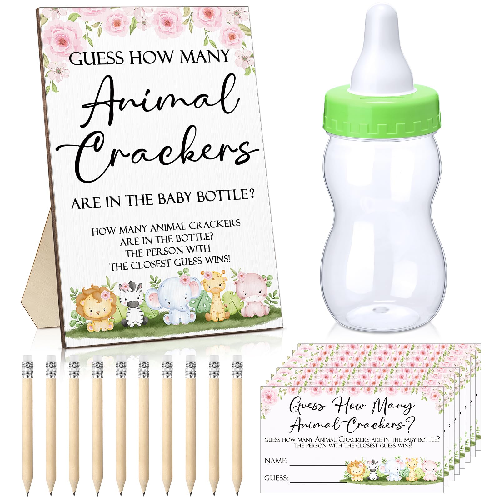 Dandat 122 Pcs Jungle Safari Baby Shower Games Guess How Many Animal Crackers Sign 100 Guessing Cards 750ml Bottle 20 Pencils fo