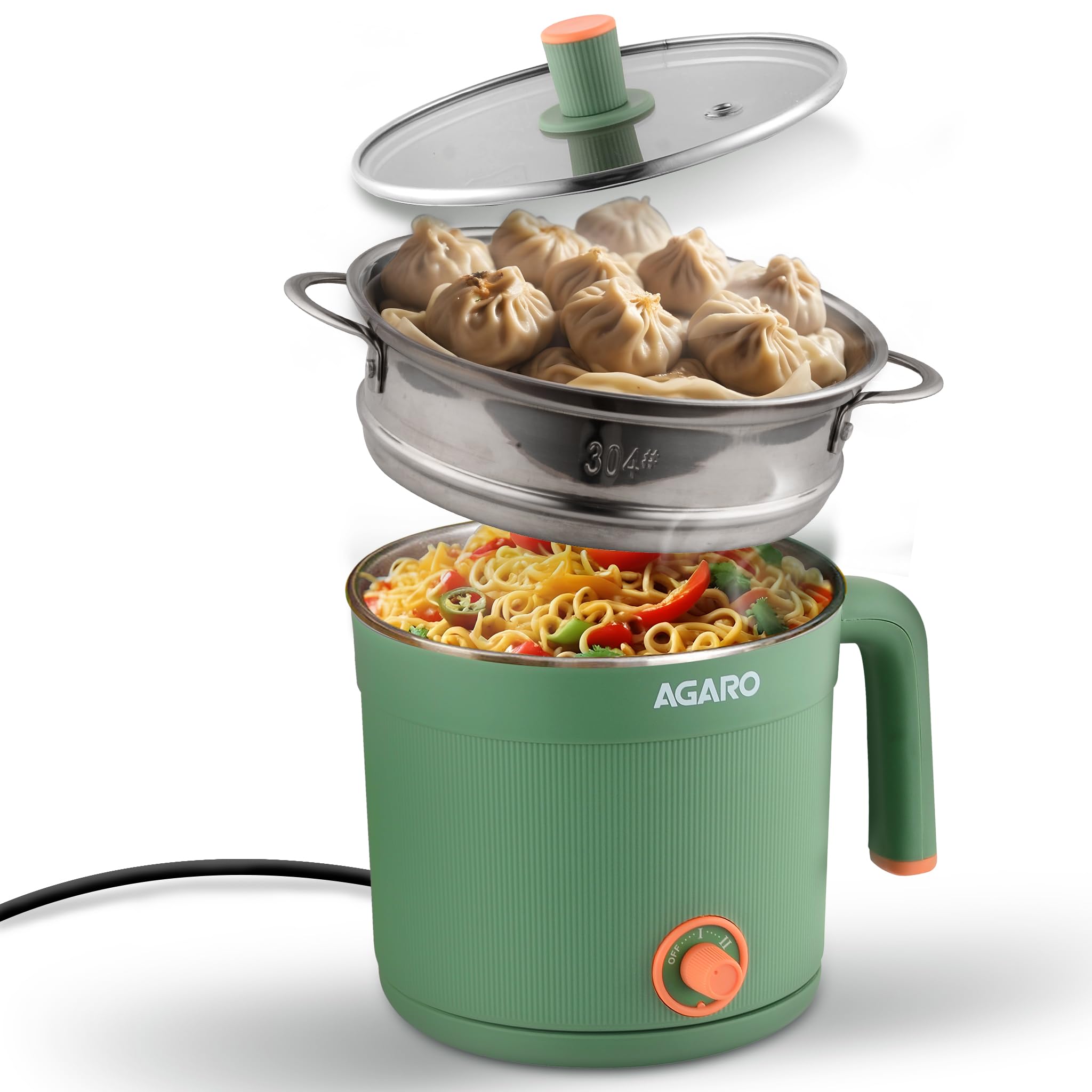 Agaro Regency Multipurpose Kettle With Steamer, 1.2L Inner Pot, Double Layered Body, Variable Temperature Settings, Wide Mouth, 