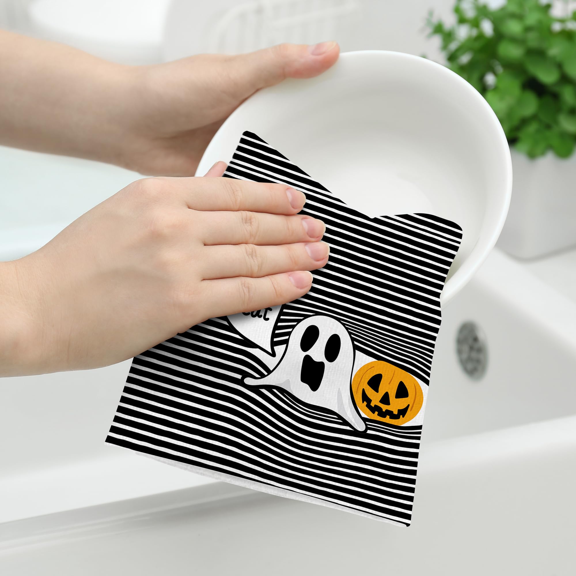 Cukemip Halloween Kitchen Dish Towels Set Of 2,Halloween Kitchen Decor, Funny Halloween Hand Towels, Soft Absorbent Spooky Tea T