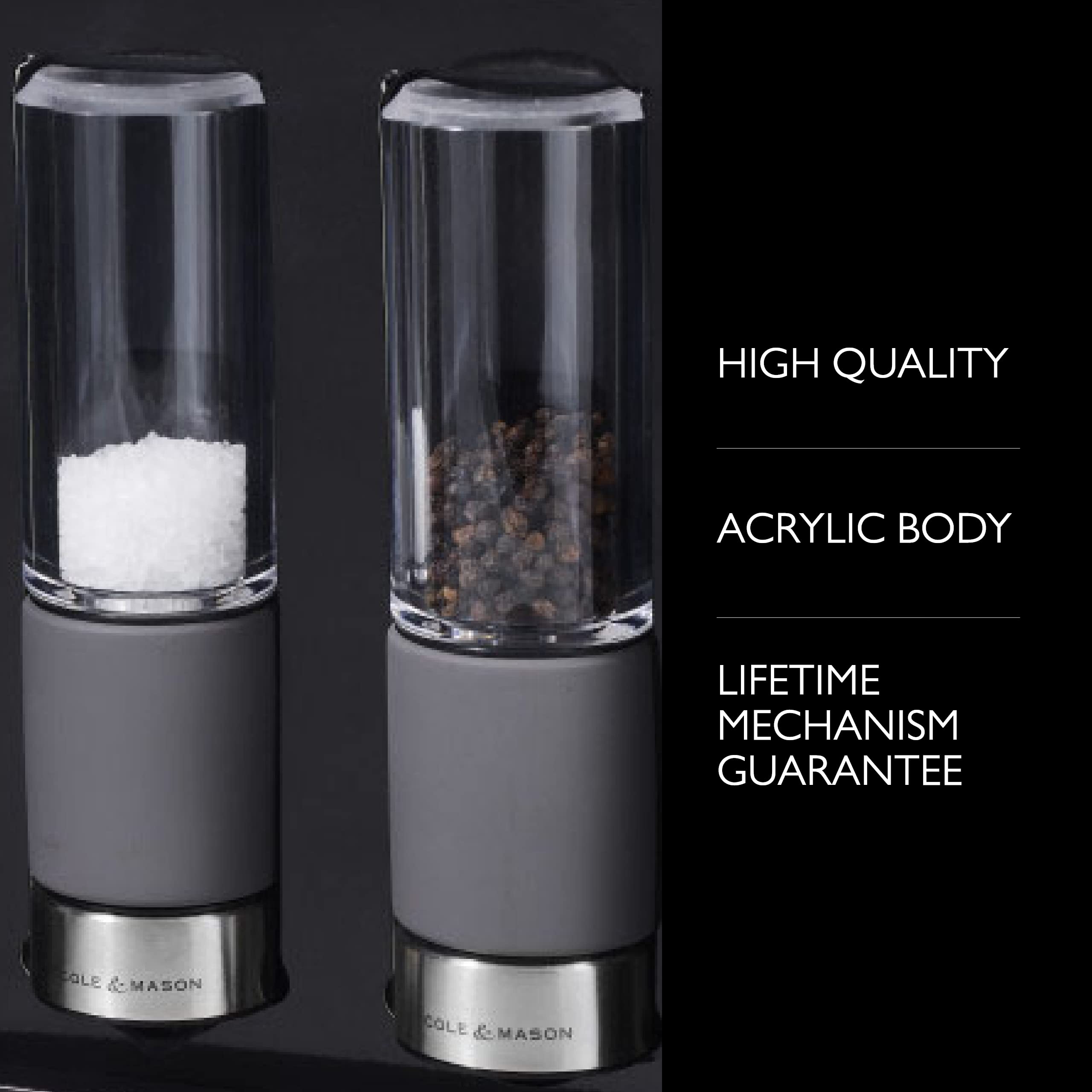 Cole & Mason Regent Concrete Stemless Salt & Pepper Mill Gift Set - Refillable Salt & Pepper Grinder Set With Carbon Steel Preci