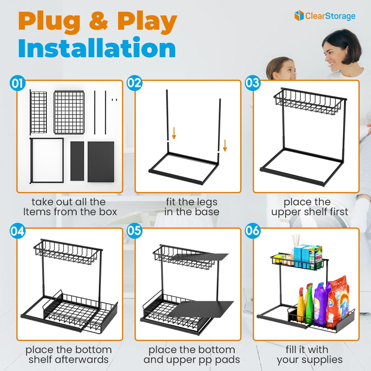 Under Sink Organizers And Storage, 2 Tier, L Shaped, Pull Out Sliding, Adjustable Under Sink Organizer For Kitchen Bathroom Cabi