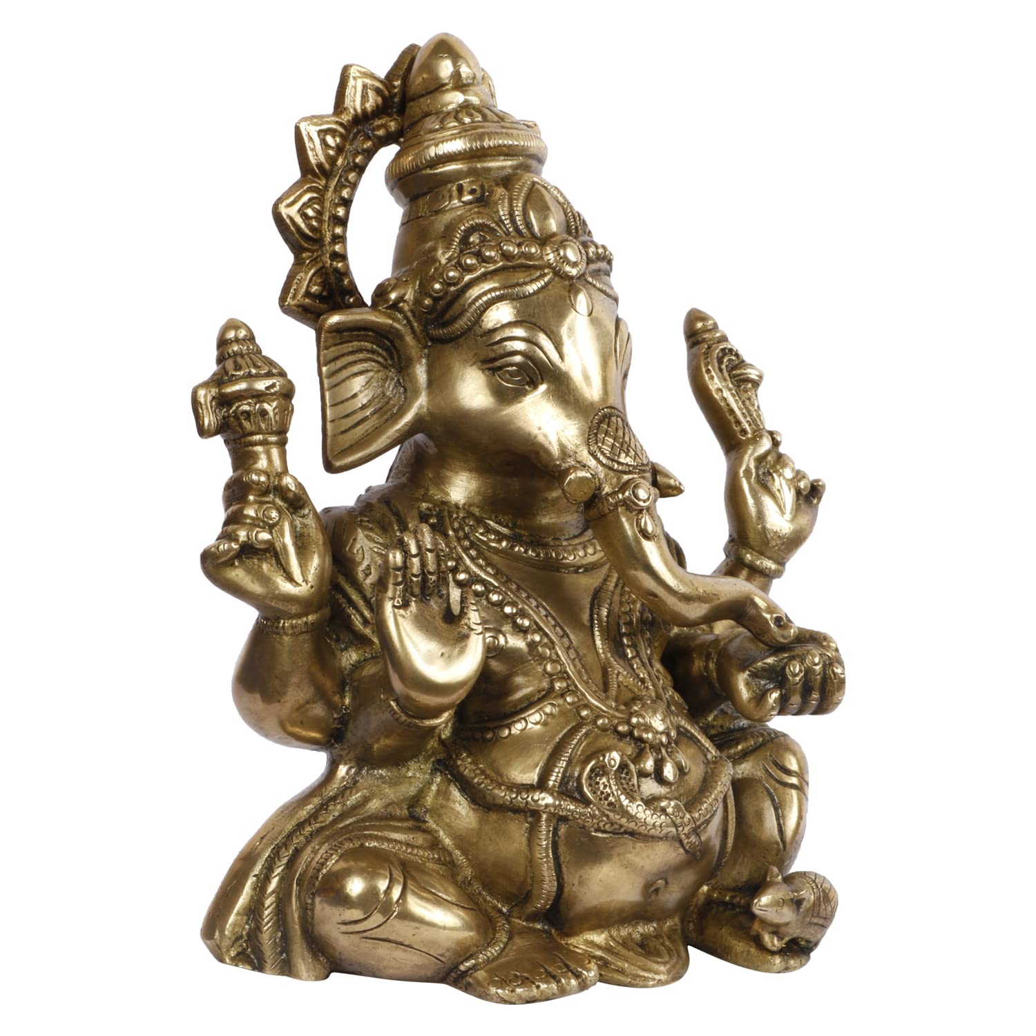 Kartique Brass Lord Ganesha Murti in Blessing Posture with Trunk on Left Side Ganpati Bhagwan Idol Metal Statue for Home Office