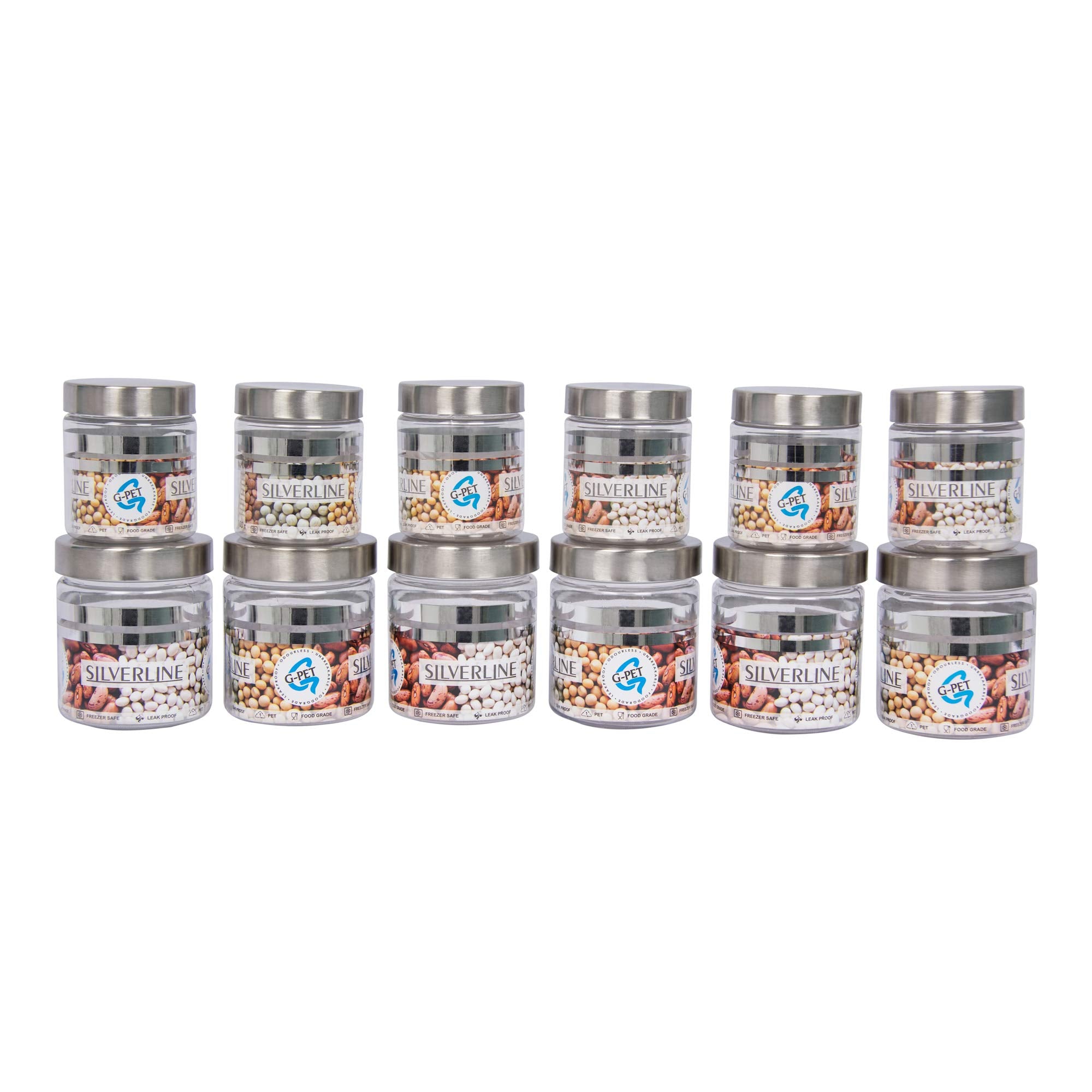 GPet Silver Line Containers, Plastic Grocery Container | Home Kitchen Container | Plastic Jar Set (12)