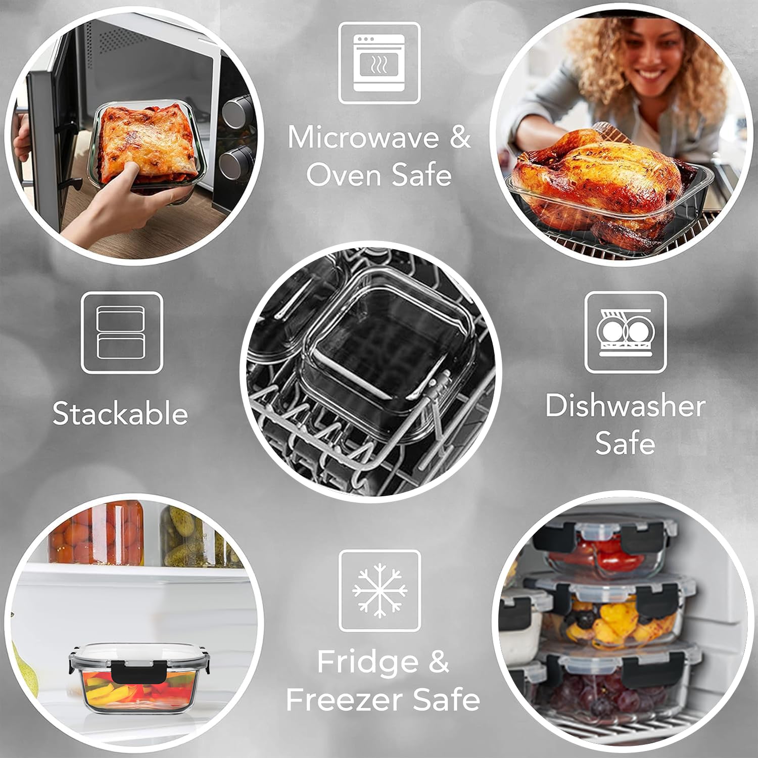 2 Large 1200Ml / 42 Oz Glass Food Storage Containers W/Airtight Lids - Microwave/Oven/Freezer & Dishwasher Safe - Bpa/Pvc Free +