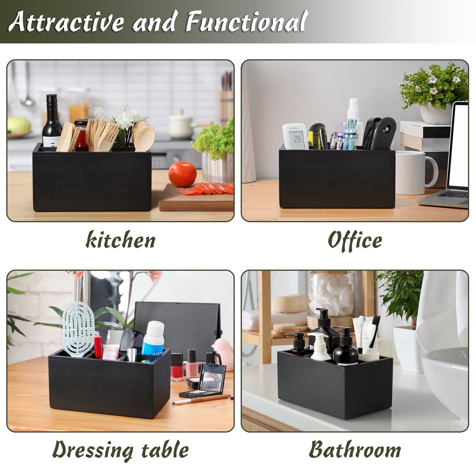 Drastar Silverware Caddy, Wooden Utensil Holder, Picnic Cutlery Holder, Black Silverware Holder, Plastic Silverware Caddy For Pa